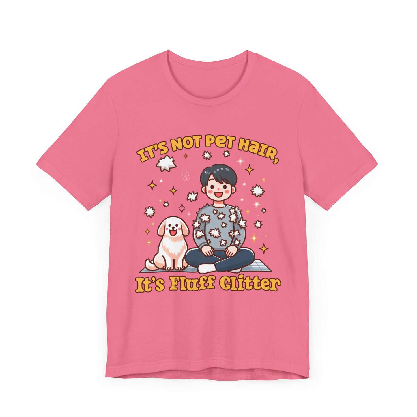 It's Not Pet Hair, It's Fluff Glitter | Smiling Puppy and Boy with Flying Hair & Glitter T-Shirt
