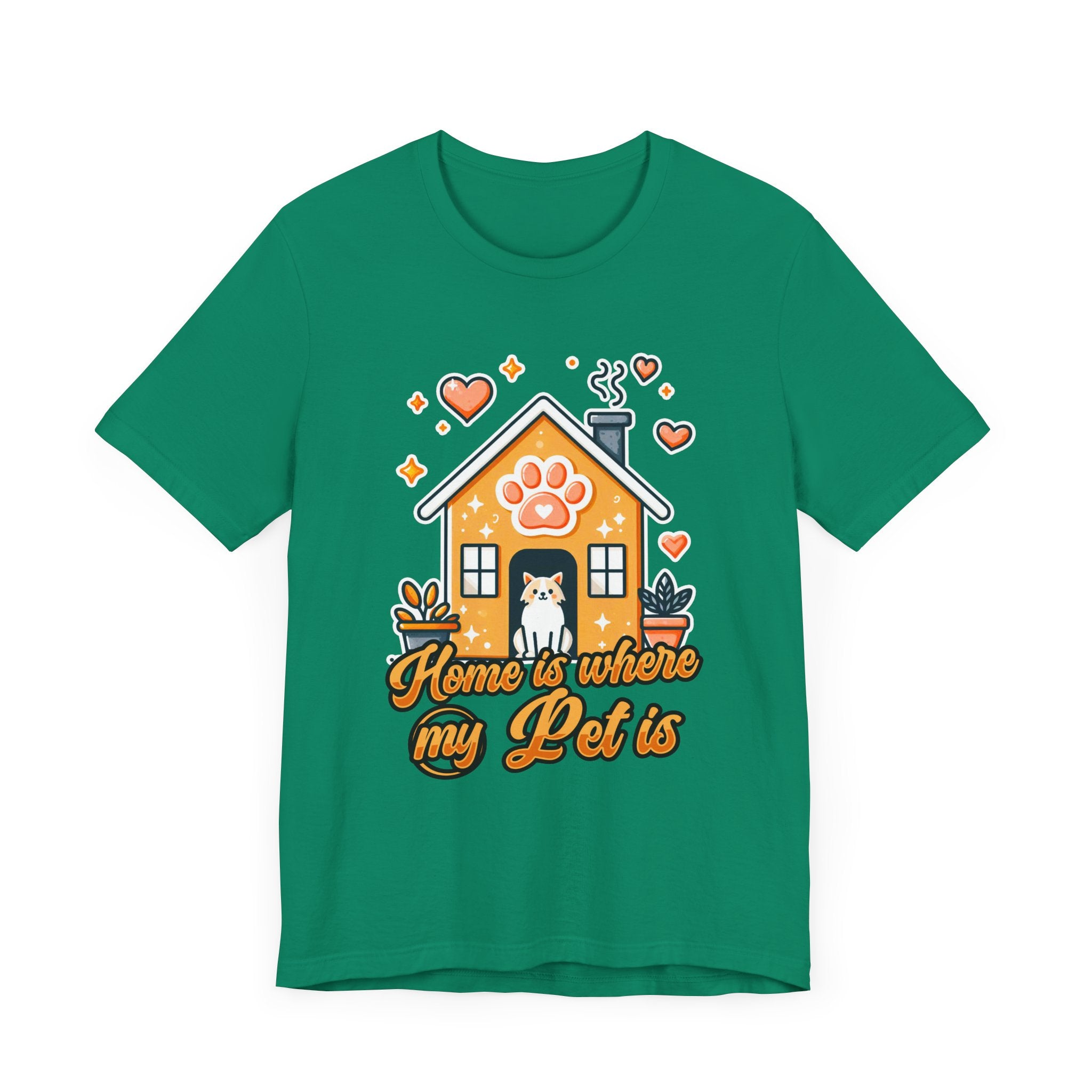 Home is Where My Pet Is | Dog at Dog House with Stars & Hearts T-Shirt