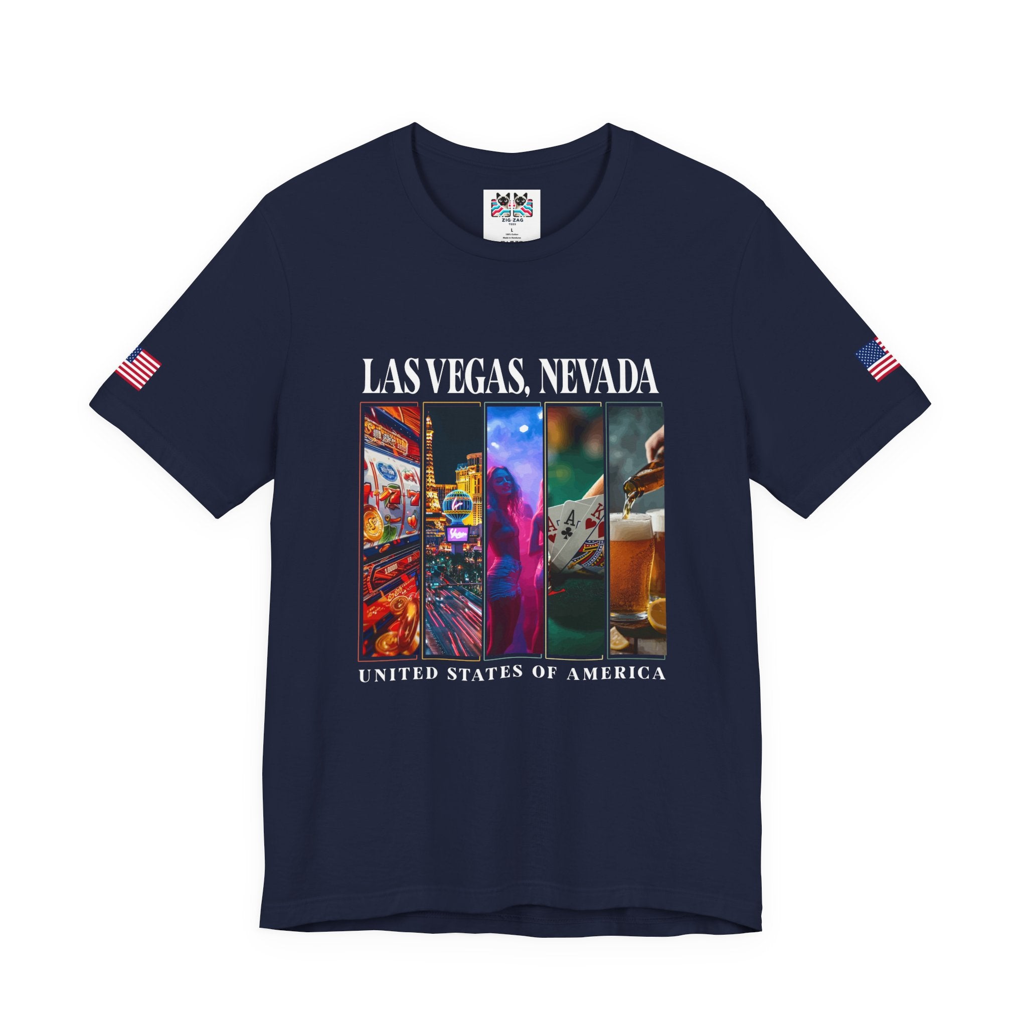 Las Vegas Nevada USA Photo Panel T-Shirt – Slots Strip Nightlife Poker Drinks Tee