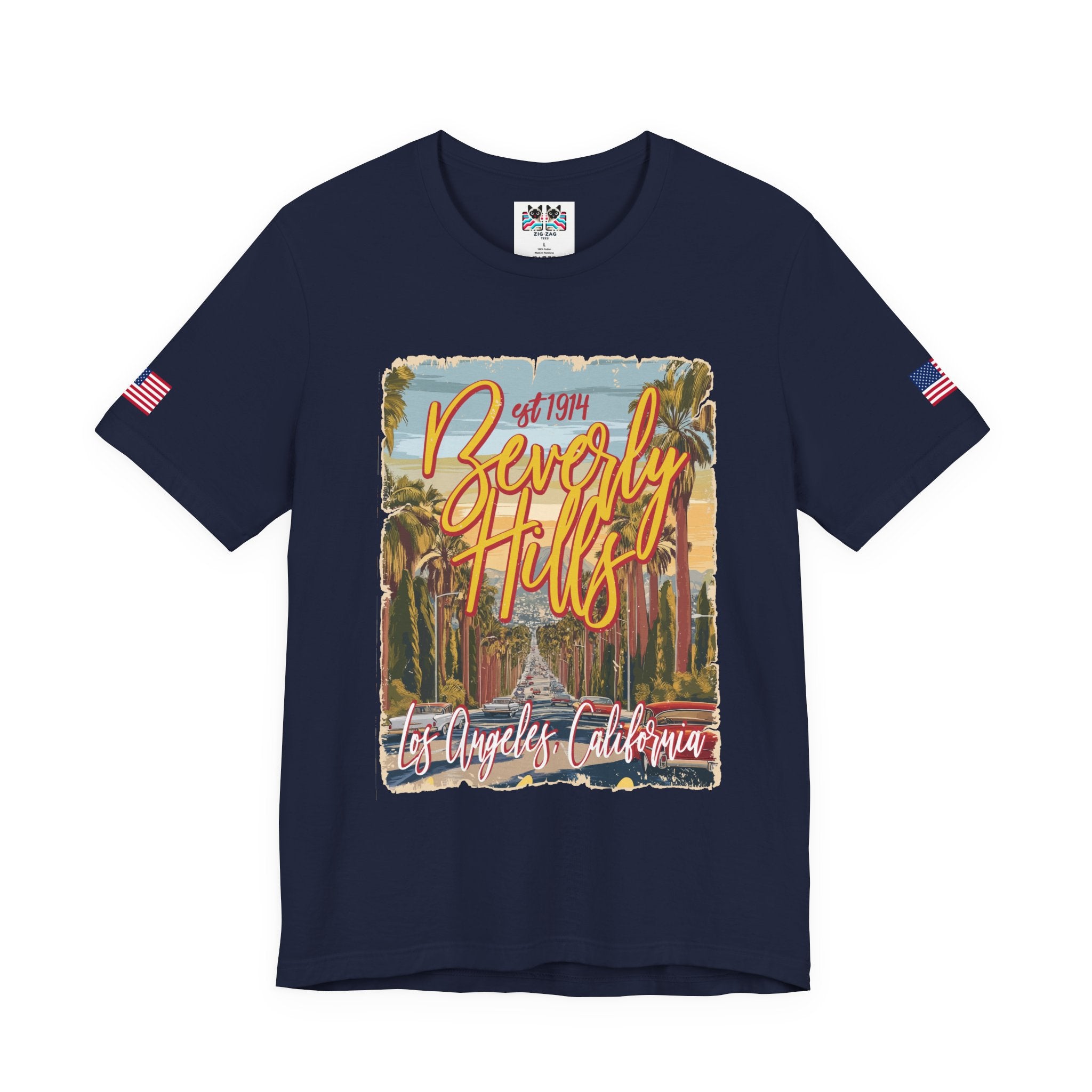 Beverly Hills EST 1914 T-Shirt – Los Angeles California Palm Tree Boulevard Illustrated Tee