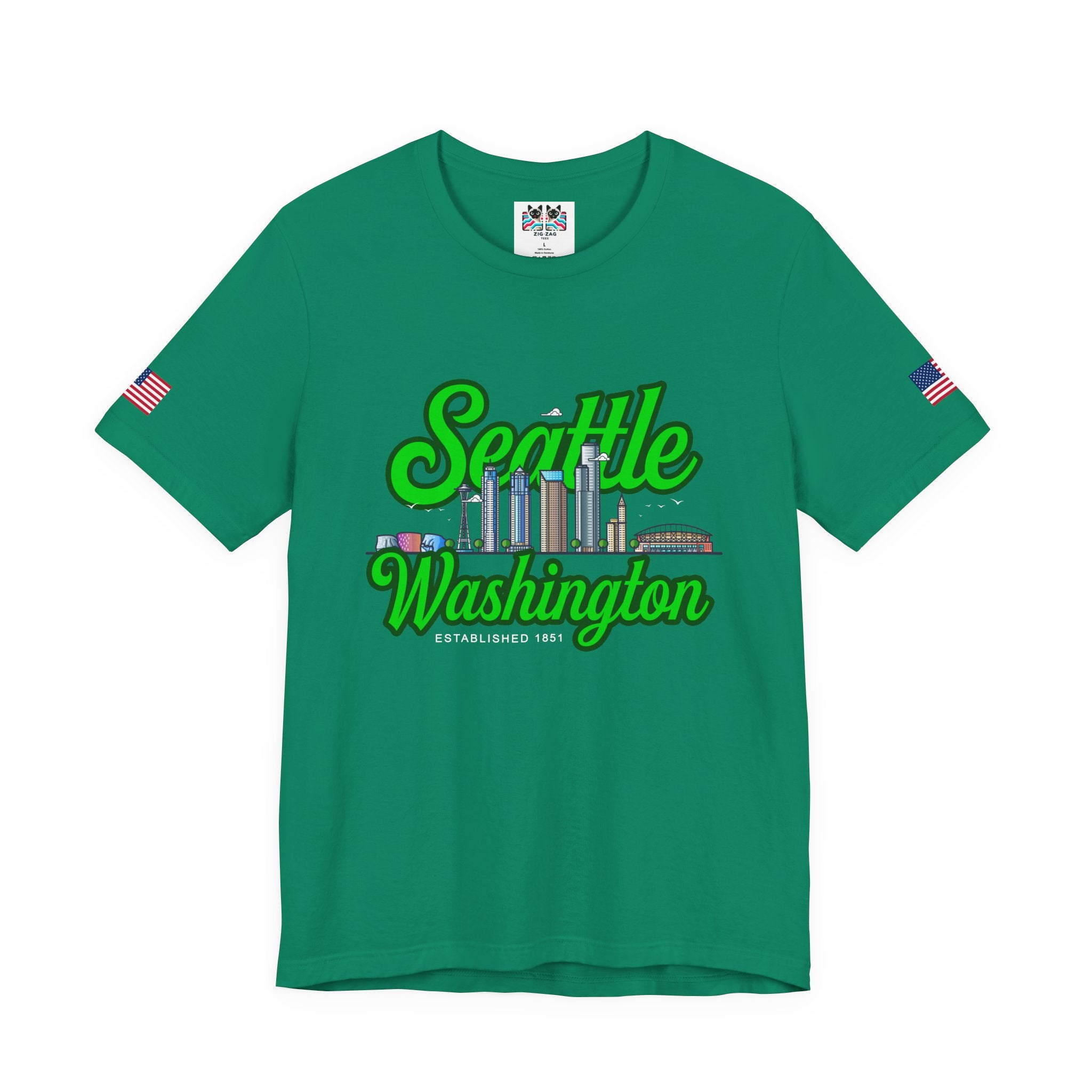Seattle Washington Retro Script Skyline T-Shirt | Established 1851 Graphic Tee | Pacific Northwest Pride Shirt