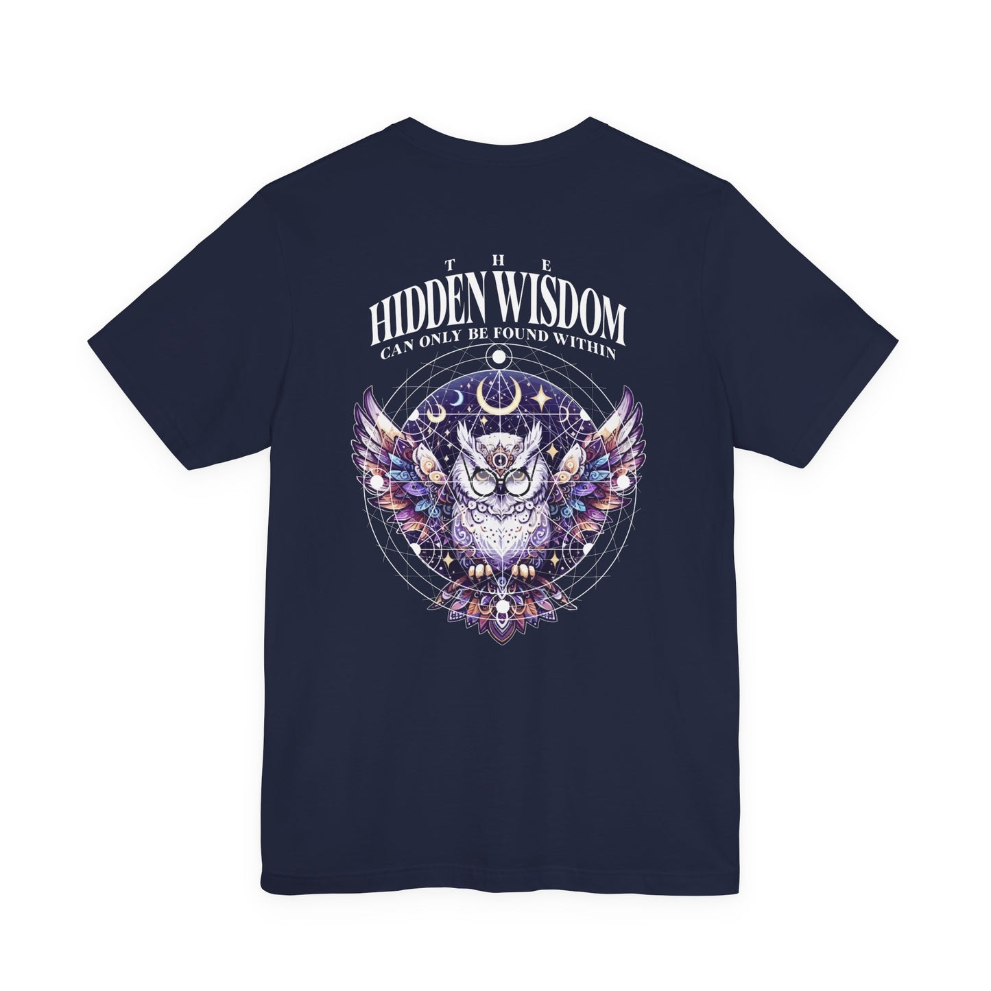 The Hidden Wisdom Within T-Shirt – Vibrant Flying Owl with Geometric Lines