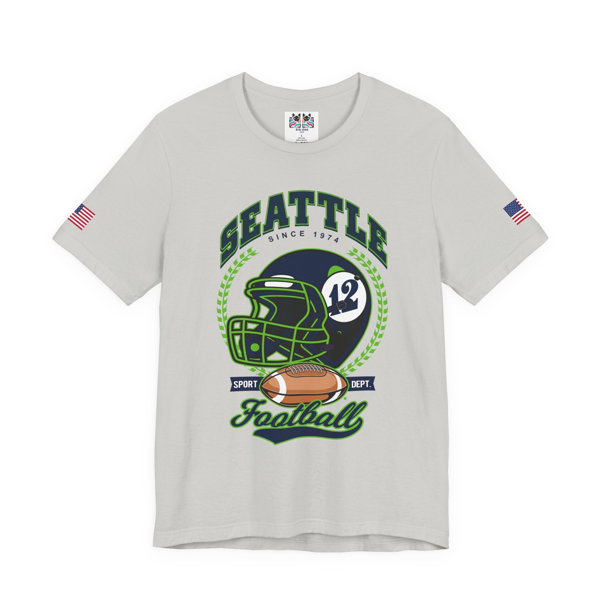 Seattle Since 1974 Football Helmet Sport Dept Graphic T-Shirt | Seahawks Fan Tee | Seattle Football Game Day Shirt