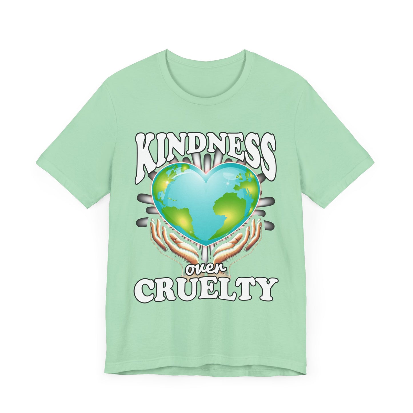 Kindness Over Cruelty | Hands Holding Heart-Shaped Earth Graphic T-Shirt