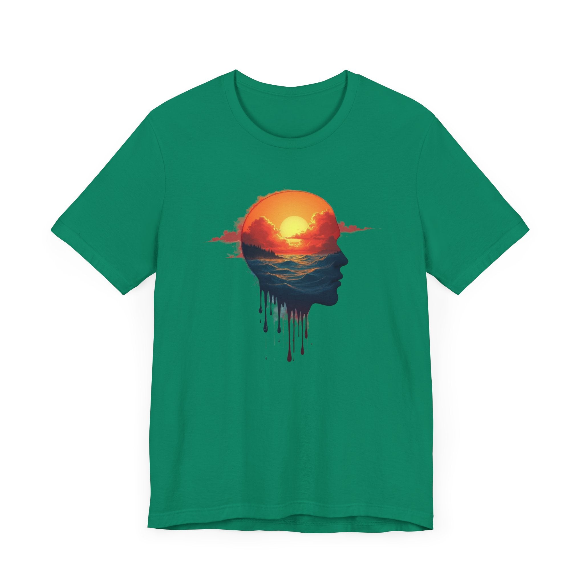 Melting Human Face with Colorful Sunrise and Clouds Beach View Graphic T-Shirt