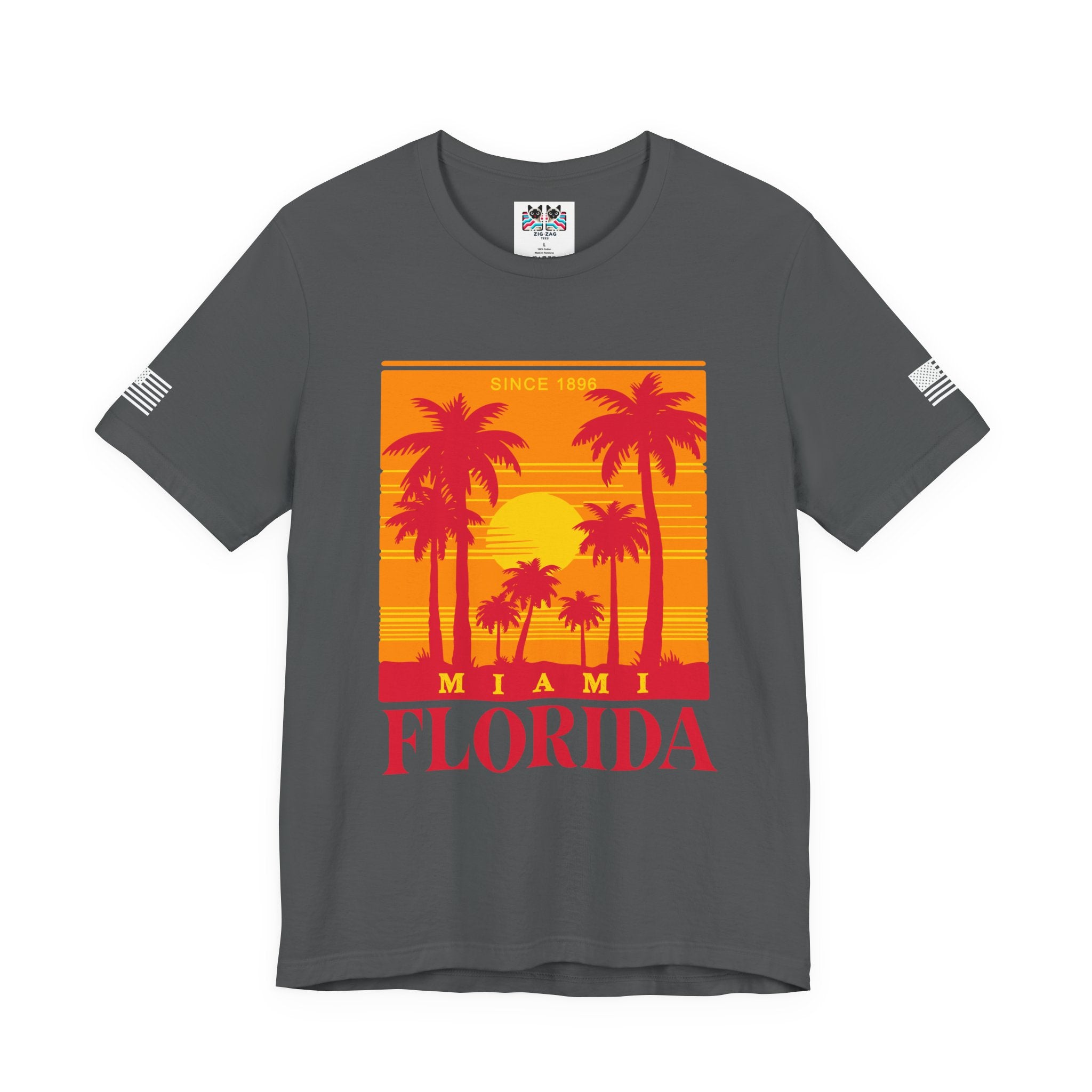 Miami Florida Since 1896 T-Shirt – Retro Sunset Palm Tree Square Graphic Tee