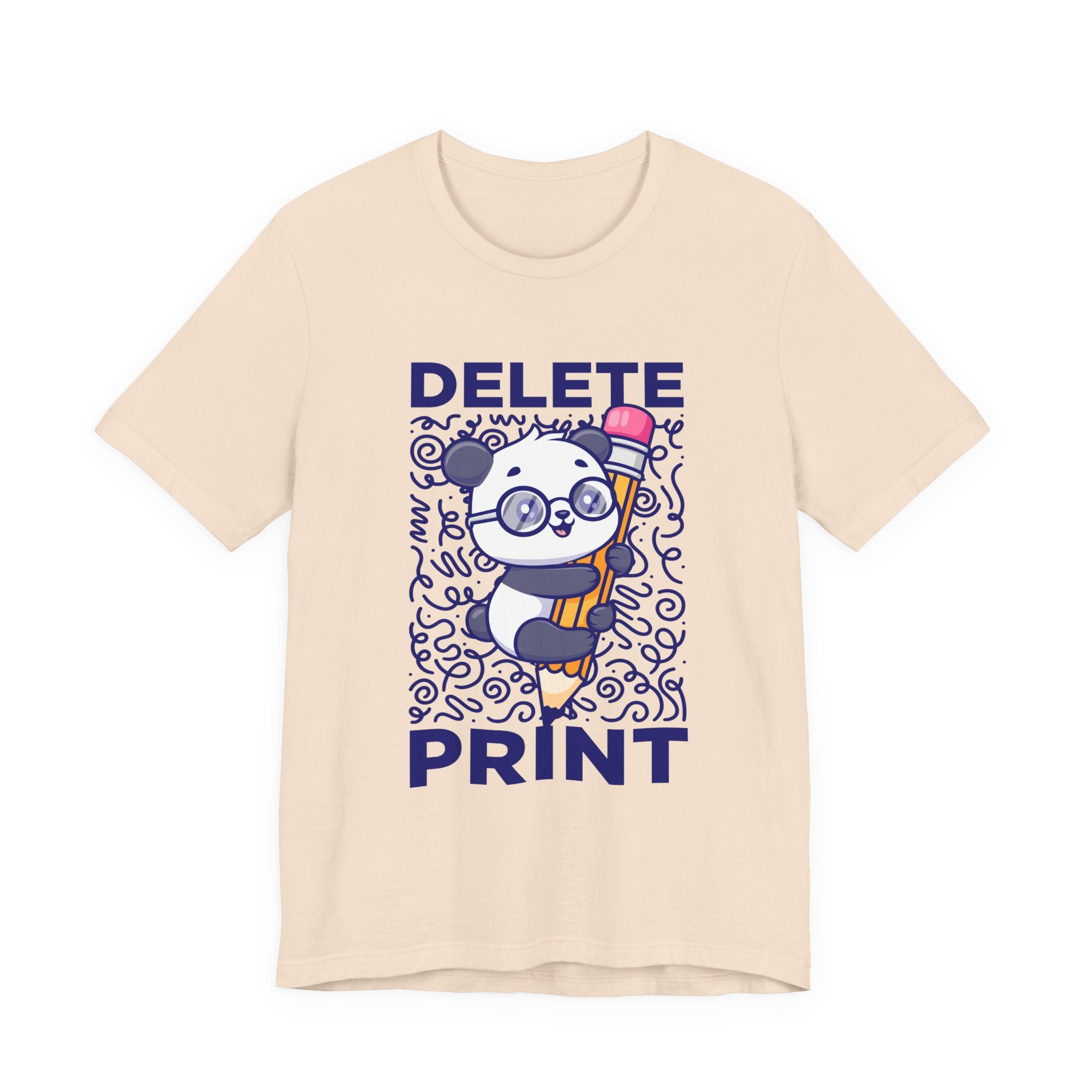 Delete Print T-Shirt – Cute Puppy Hugging Giant Pencil Graphic Tee