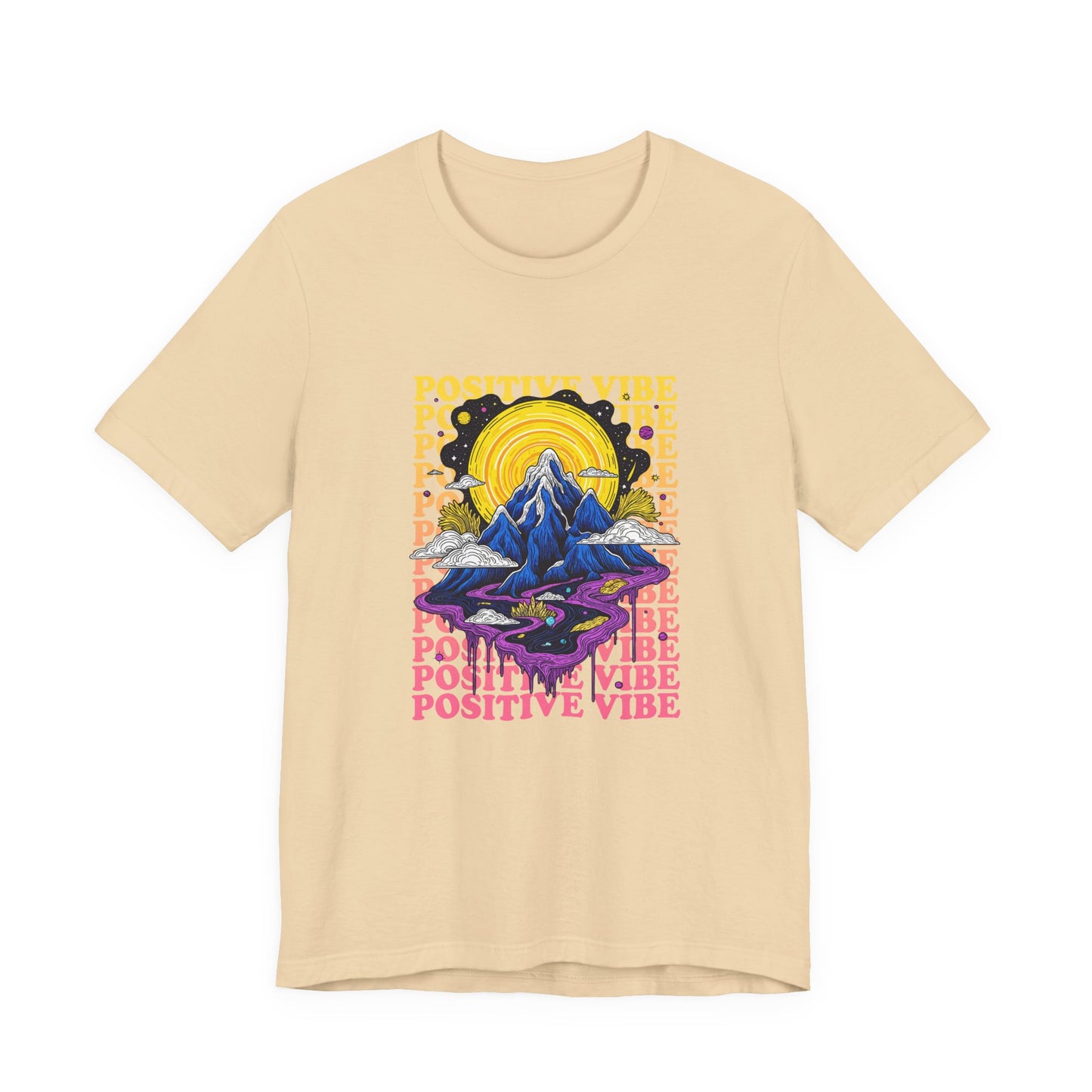 Positive Vibes – Cosmic Sun and Solar System Drip Graphic T-Shirt