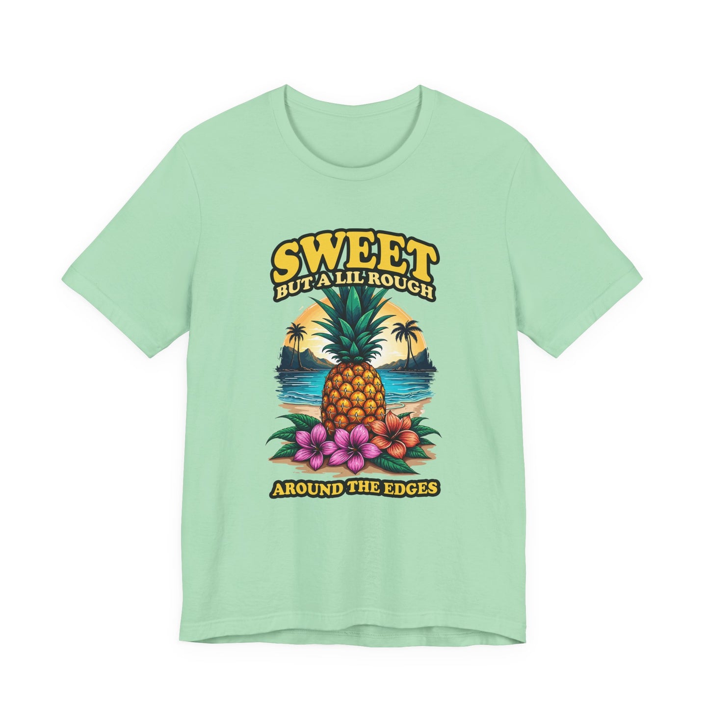 Sweet But A Lil Rough Around The Edges T Shirt Large Pineapple Tropical Beach Scene