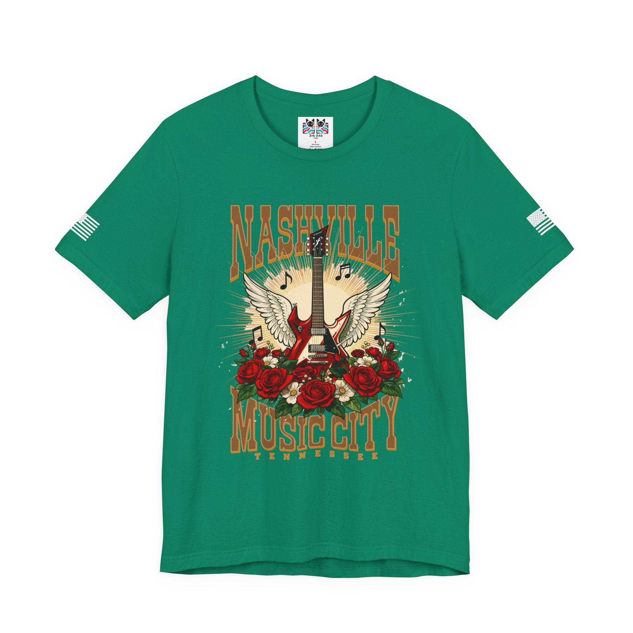 Nashville Music City Tennessee T-Shirt – Winged Electric Guitar Rose Floral Graphic Tee
