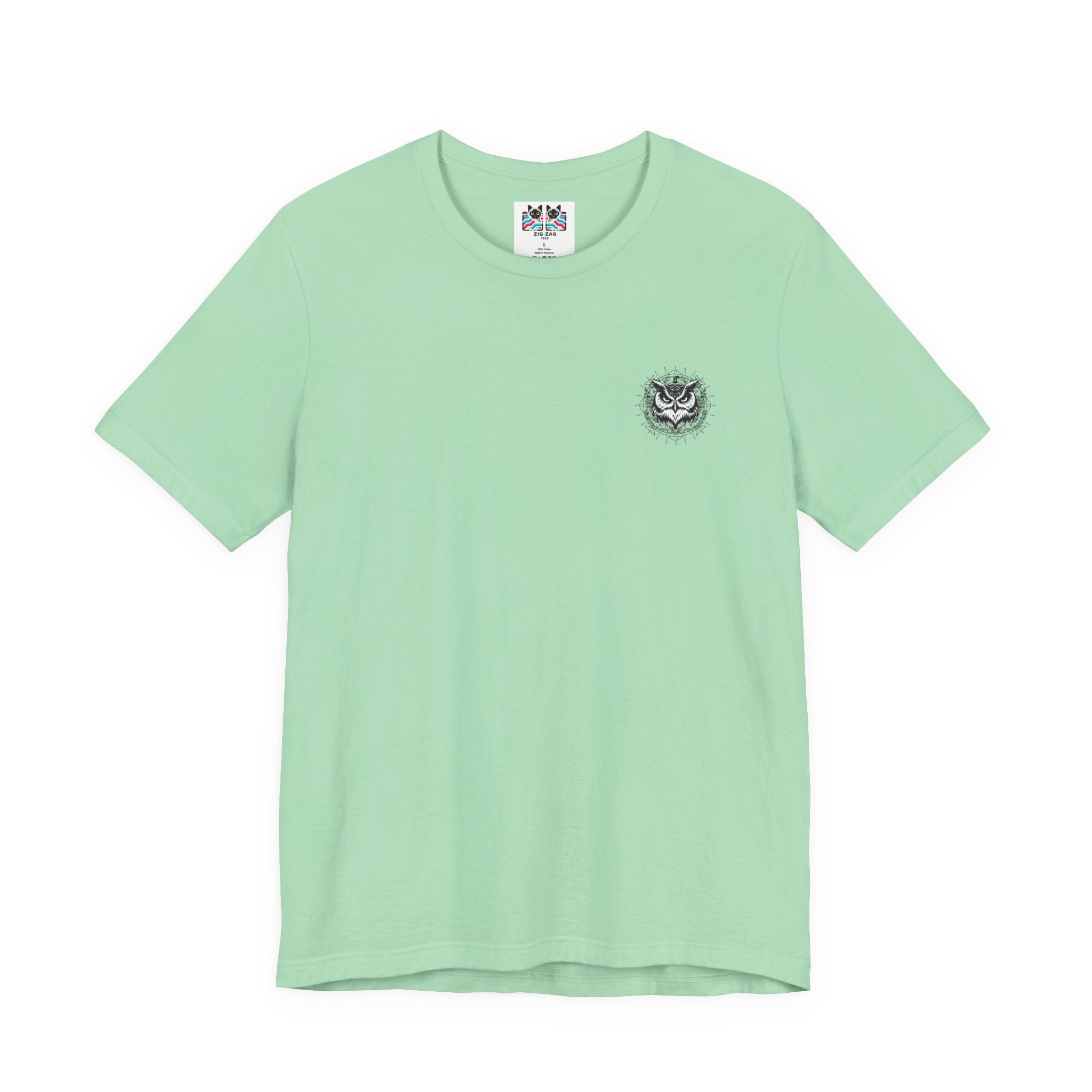 Spirit of Wisdom Owl T-Shirt – Wise Owl with Witch Hat and Medal [Black Text]
