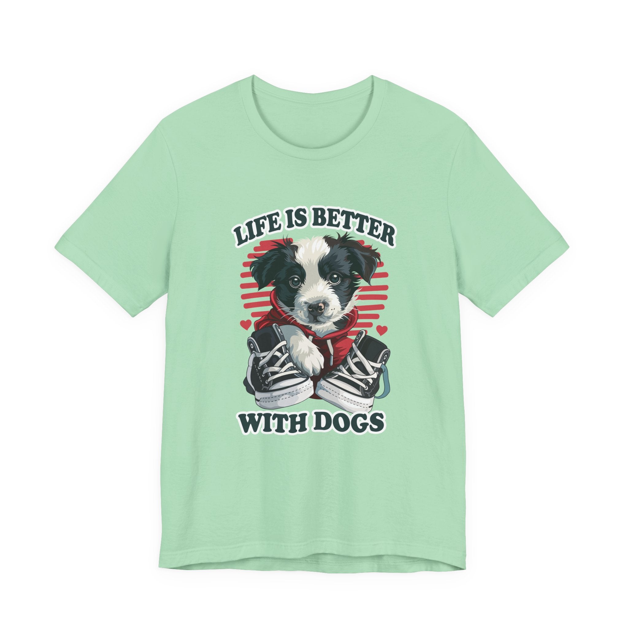 Life Is Better With Dogs T Shirt Cuddly Dog in Jacket Sitting by Shoes Graphic