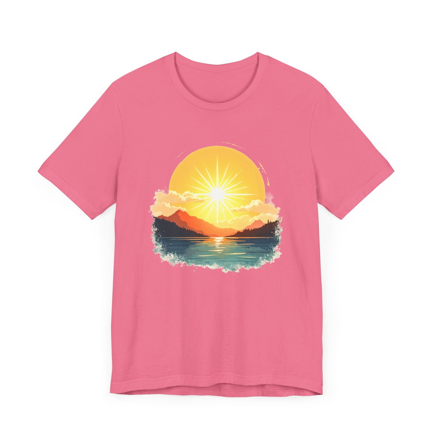 Sunset Mountain and Waterbody Landscape Graphic T-Shirt