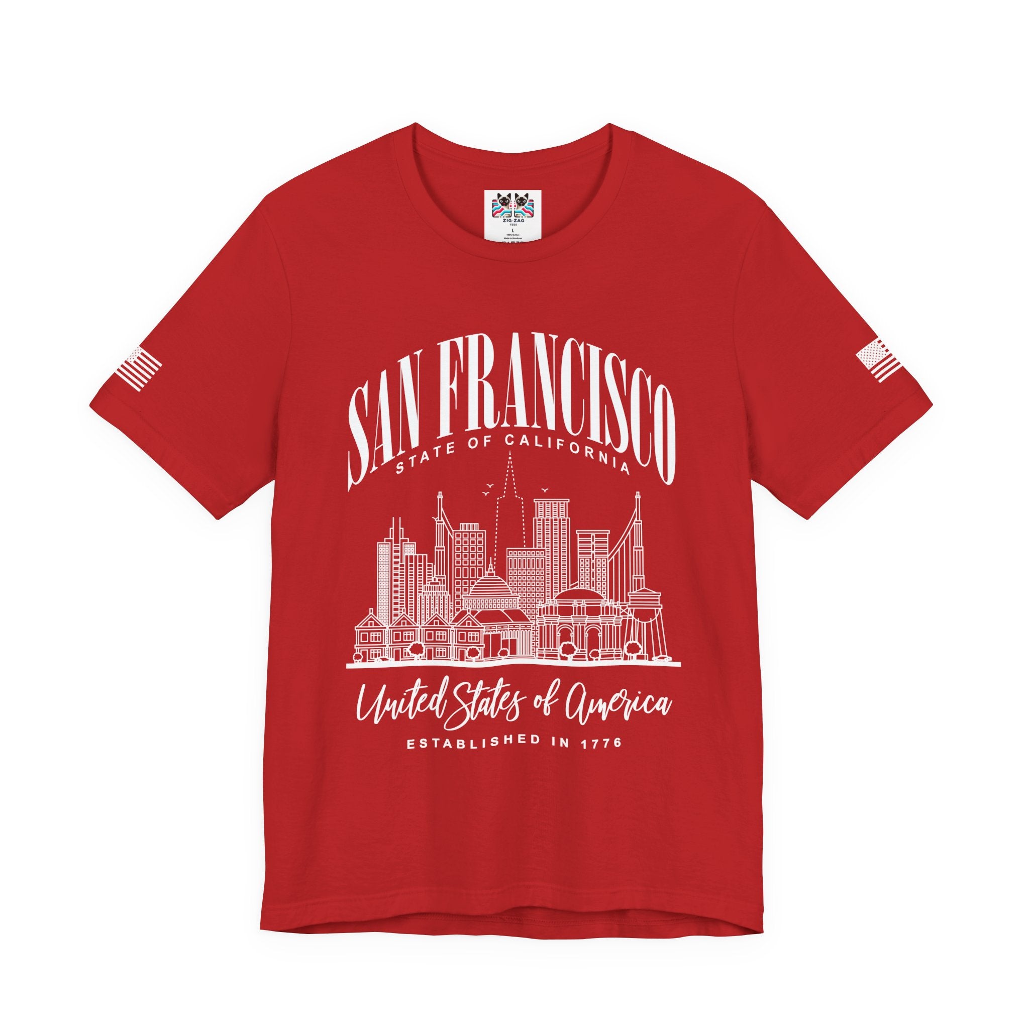 San Francisco State of California T-Shirt – Detailed Skyline Outline Established 1776 United States of America Tee