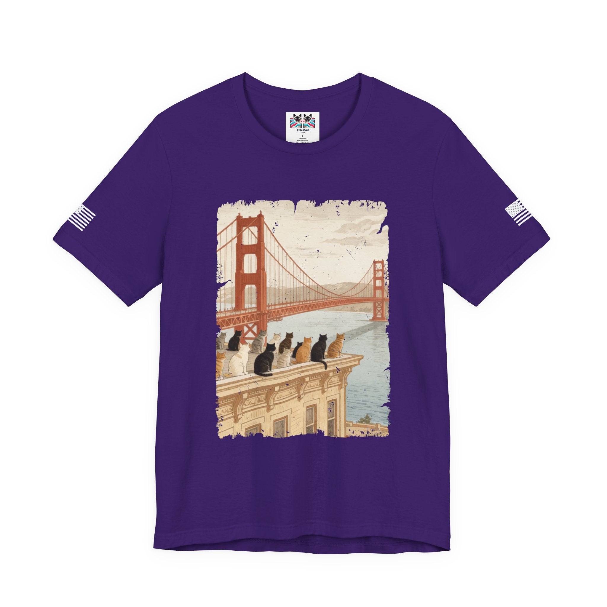 San Francisco Cats Golden Gate Bridge T-Shirt – Vintage Illustrated Cat Lover Graphic Tee