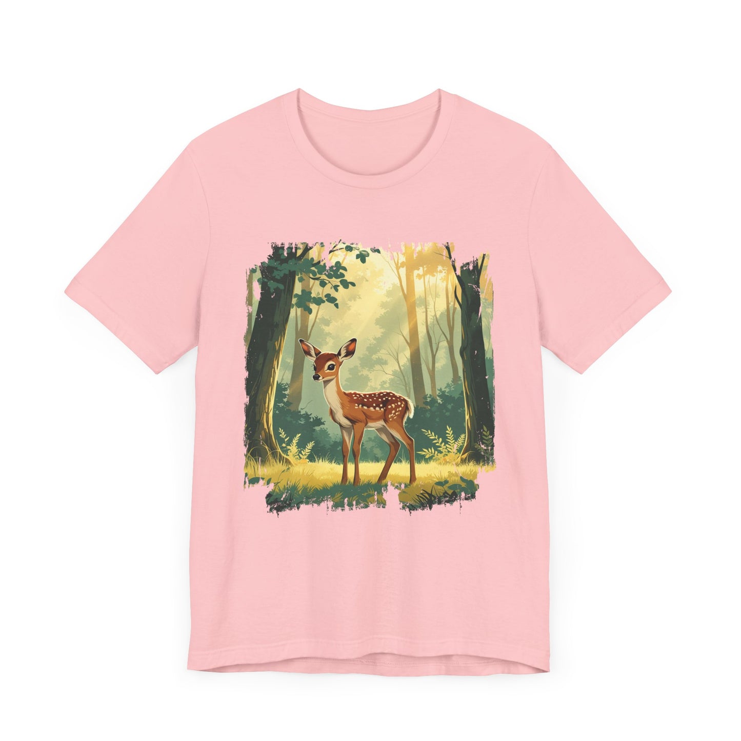 Curious Baby Deer Standing in serene forest with Sunlight Through Trees Graphic T-Shirt