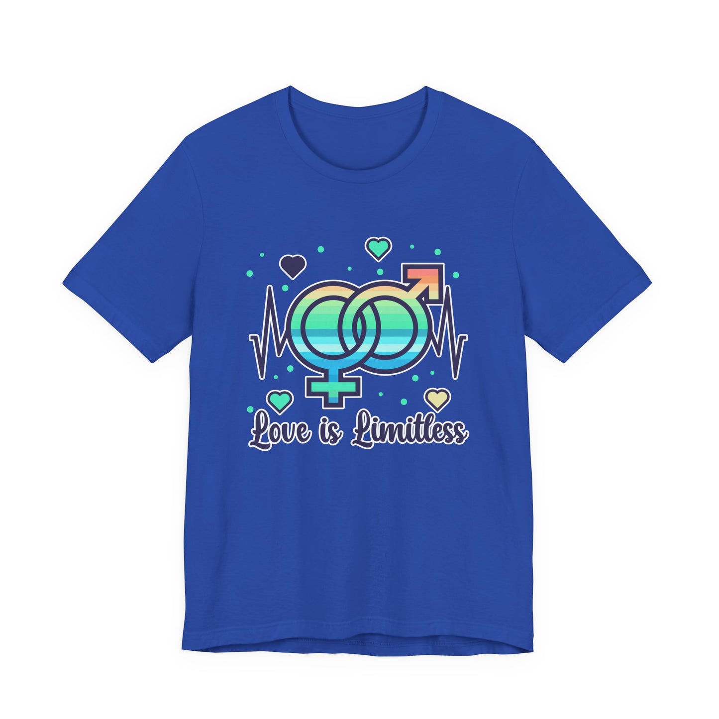 Love Is Limitless – Interconnected Gender Symbols & Heart Graphic T-Shirt