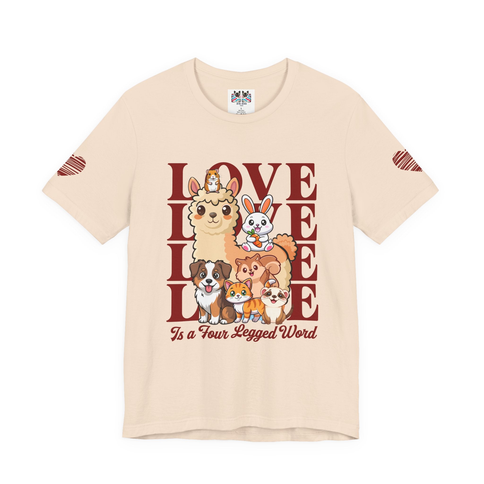 Love Is a Four Legged Word T-Shirt – Cute Animals Llama Dog Cat Rabbit Pet Lover Graphic Tee