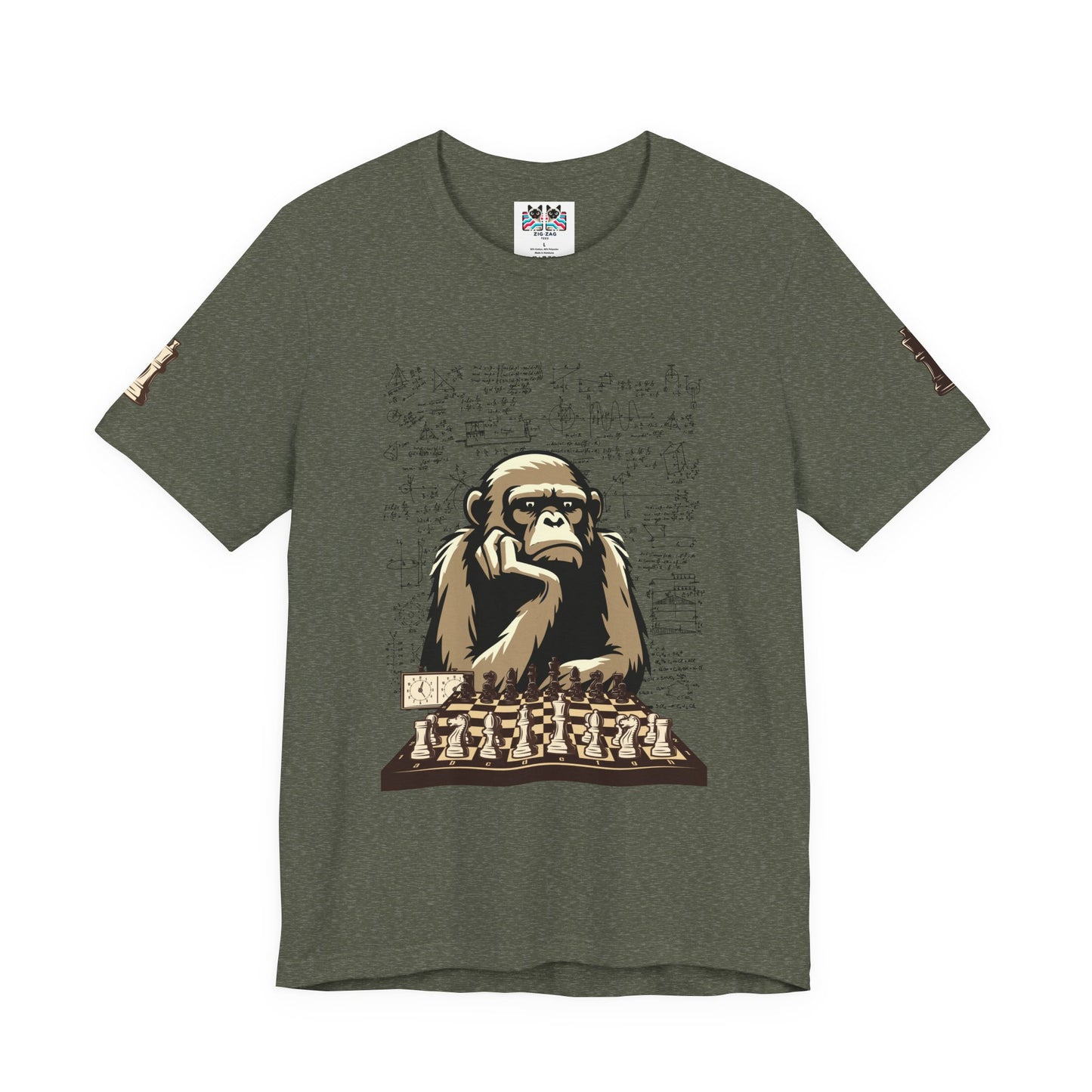 Thinking Monkey Chess T-Shirt – Intelligent Chimp Mathematical Formulas Graphic Tee