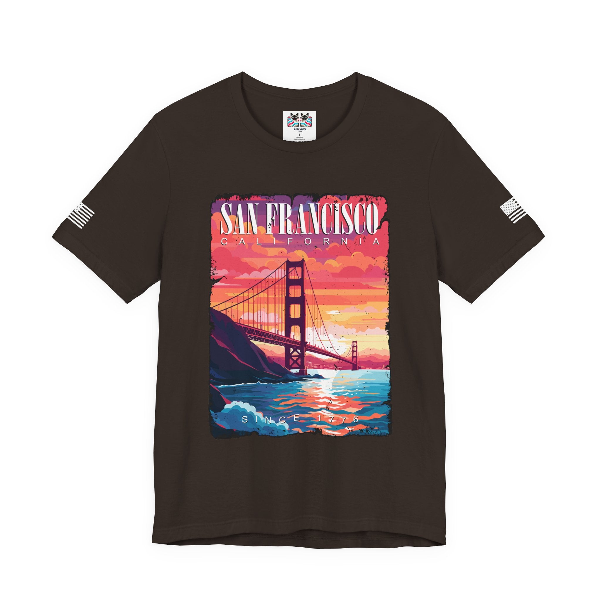 San Francisco California T-Shirt – Golden Gate Bridge Sunset Graphic Tee Since 1776