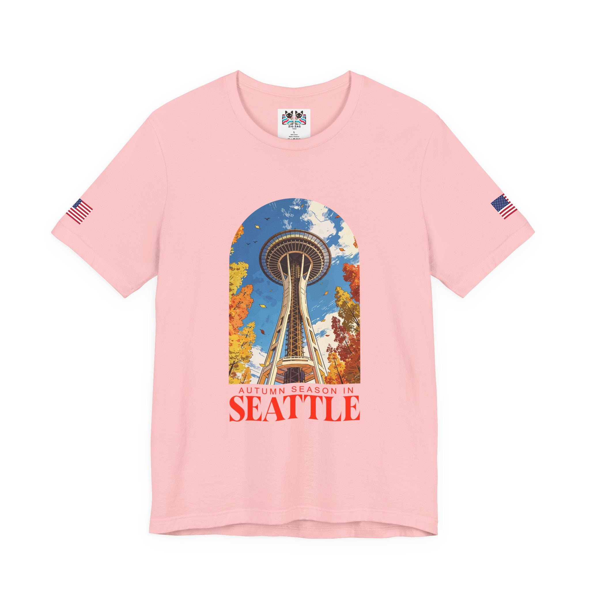 Autumn Season in Seattle Space Needle Fall Foliage T-Shirt | Seattle Fall Graphic Tee | Space Needle Seasonal Shirt