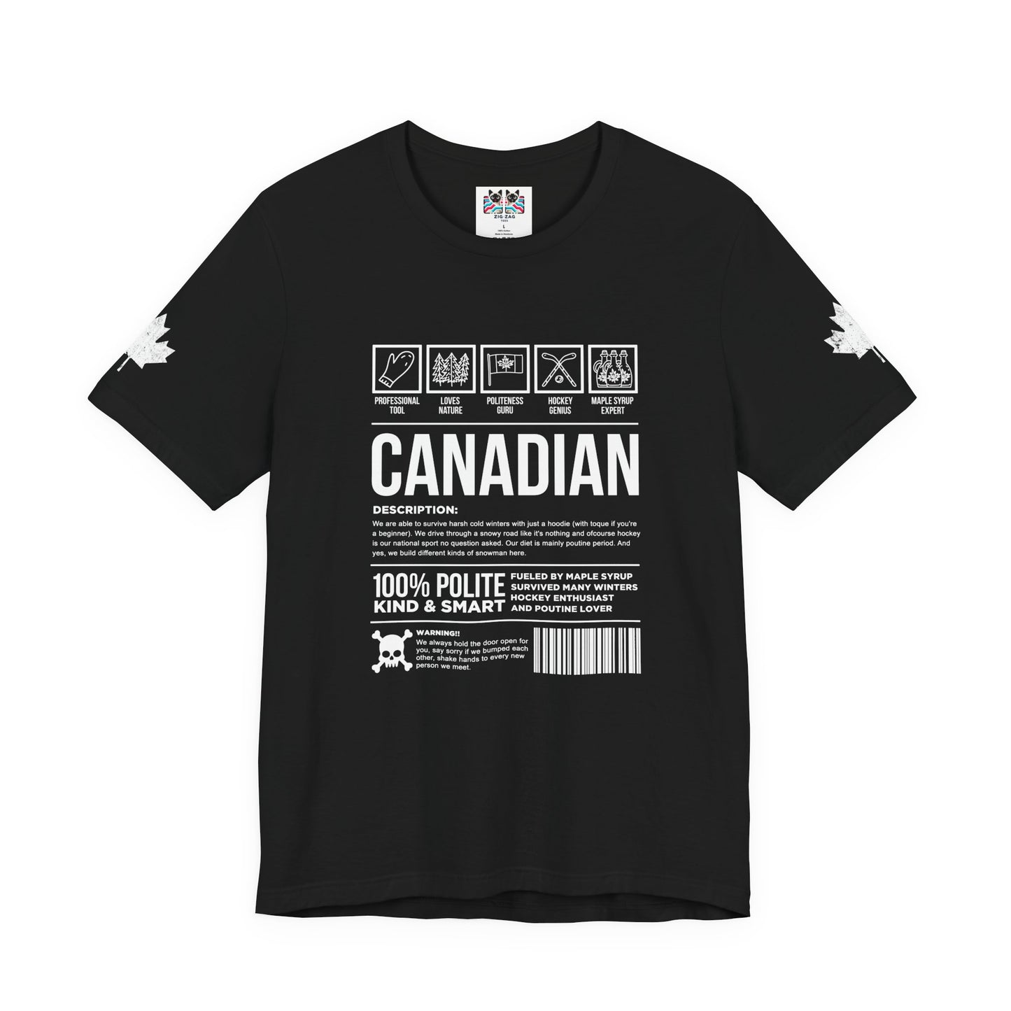 Canadian Traits Nutrition Facts - White Print T-Shirt