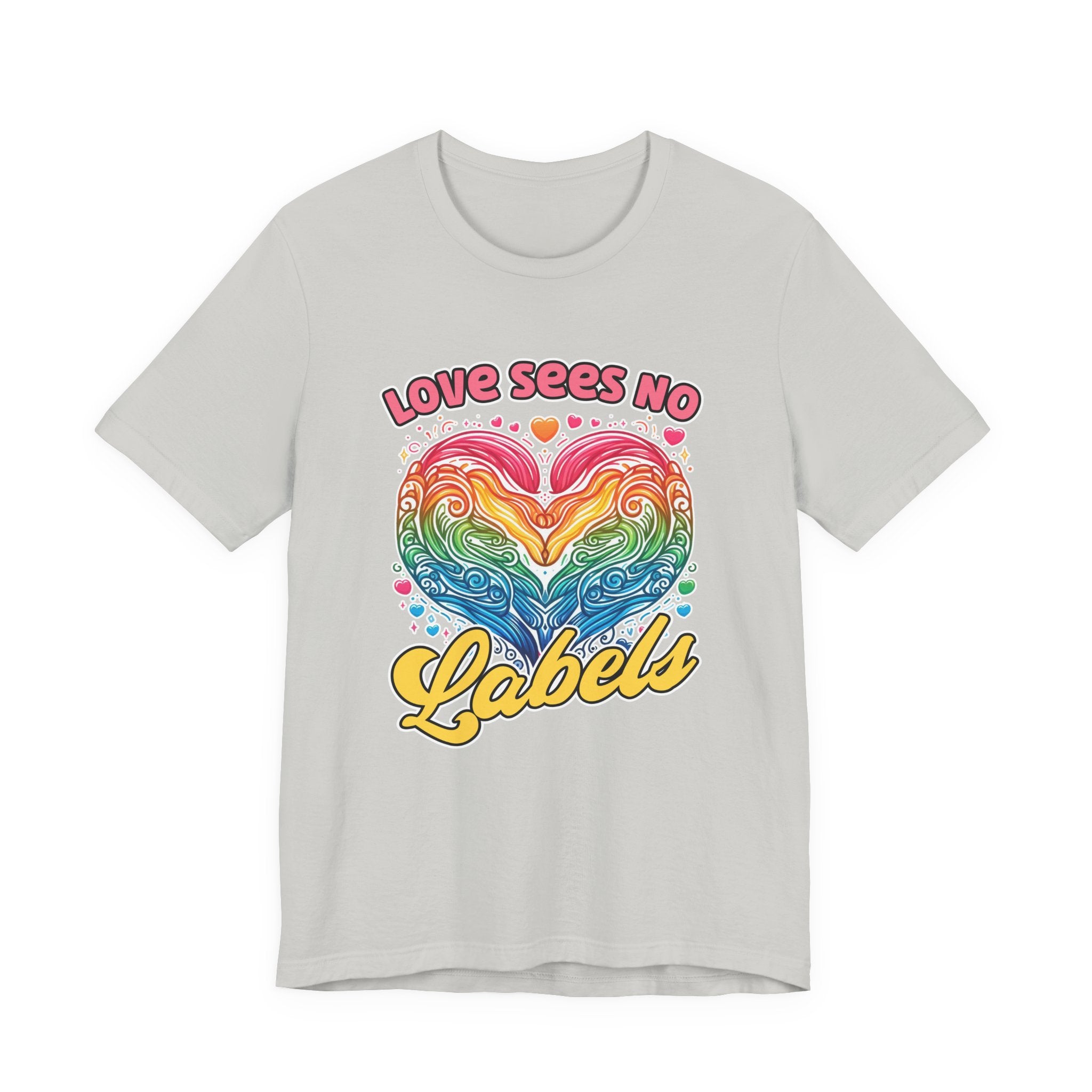 Love Sees No Labels – Colorful Abstract Heart Line Art Graphic T-Shirt