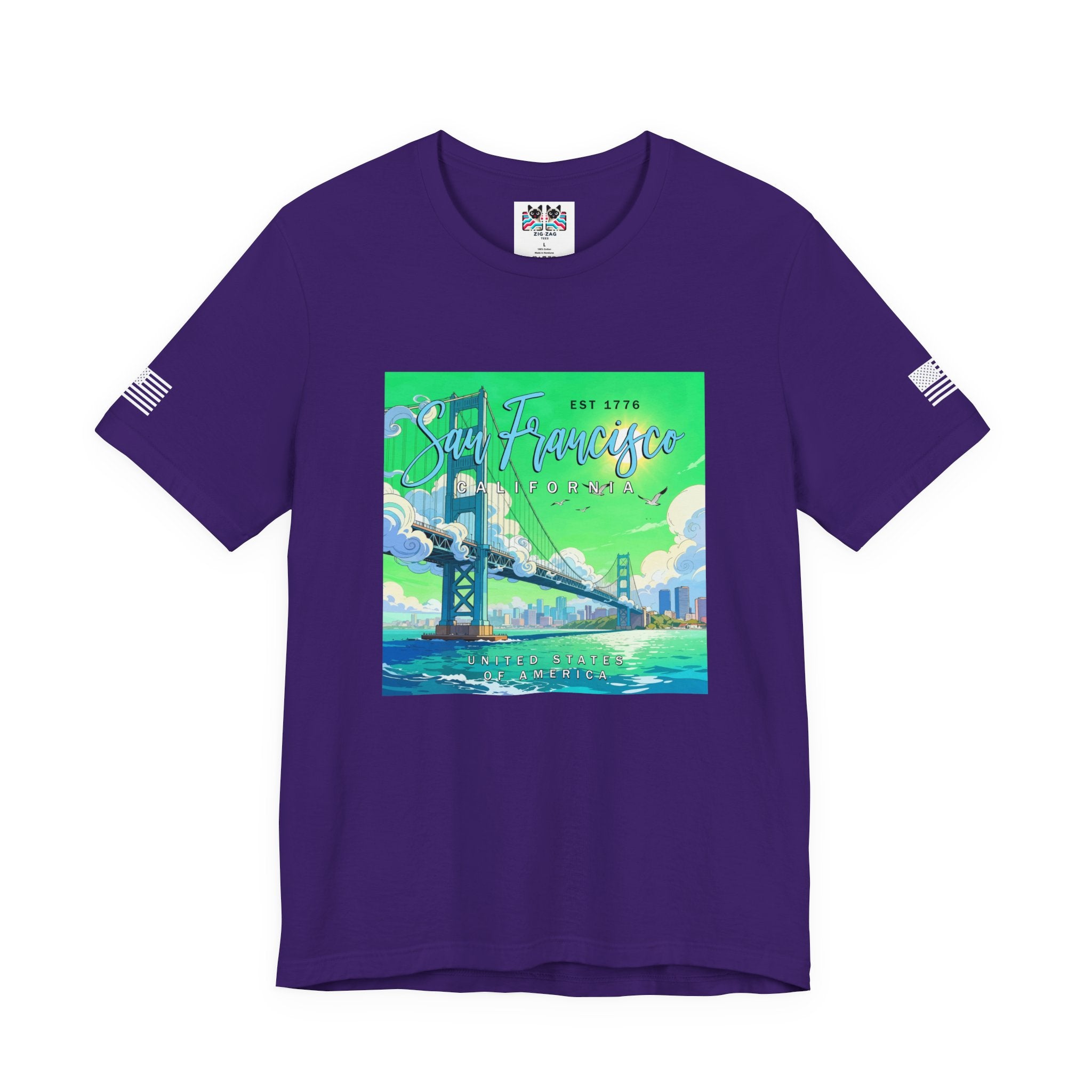 San Francisco California Est 1776 T-Shirt – Golden Gate Bridge Illustrated Graphic Tee United States of America