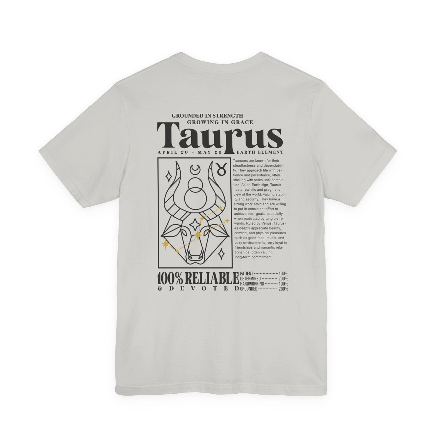 Taurus Grounded Strength T-Shirt – Zodiac Bull with Earth Element and Traits