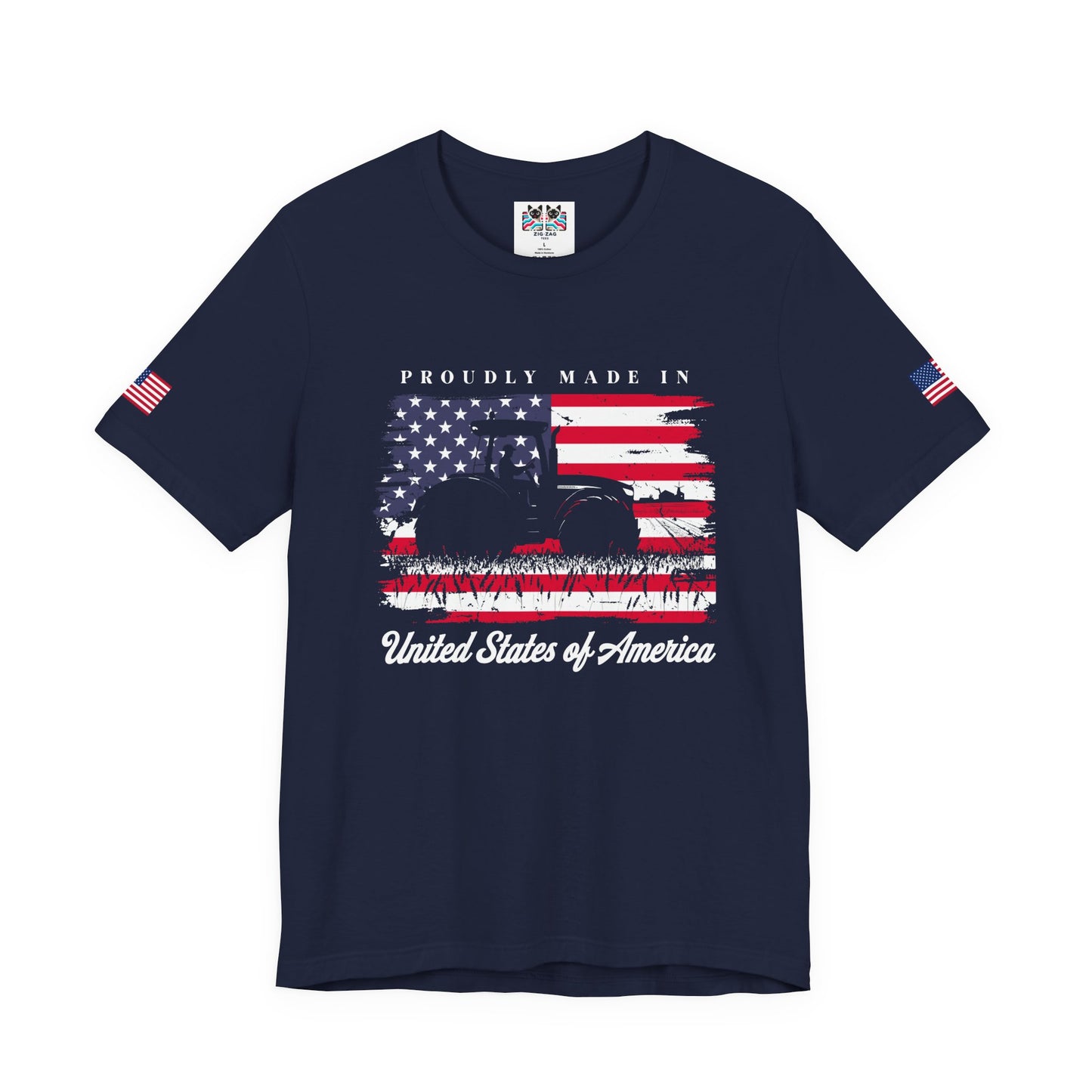 Proudly Made in USA T-Shirt – American Farmer Tractor Flag Patriotic Graphic Tee