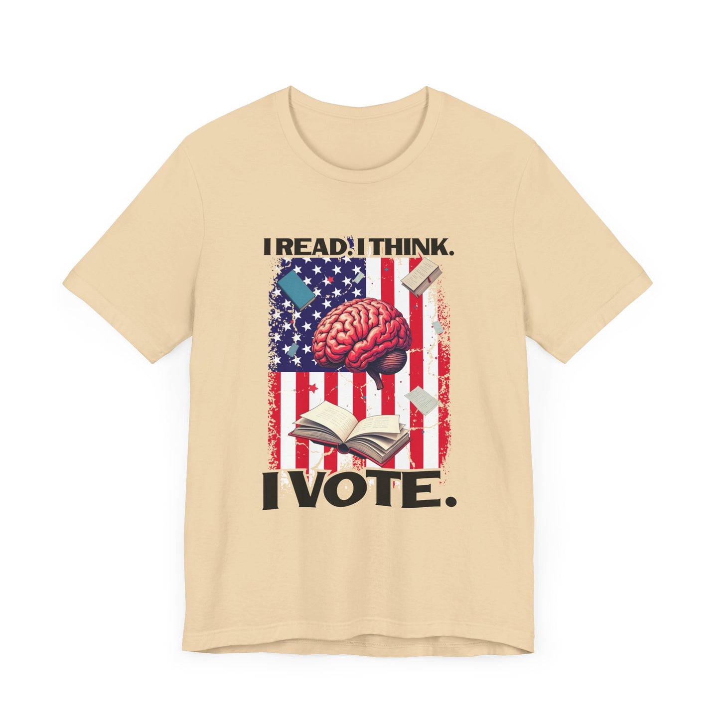 I READ I THINK I VOTE - Flag, Books & Brain Graphic T-Shirt