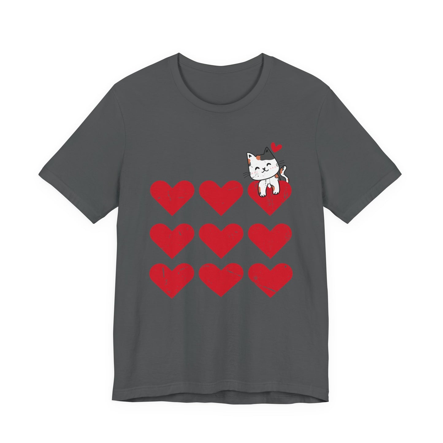 Cute Cat on Hearts T-Shirt – Adorable Kitty with Heart Thought Bubble Graphic Tee
