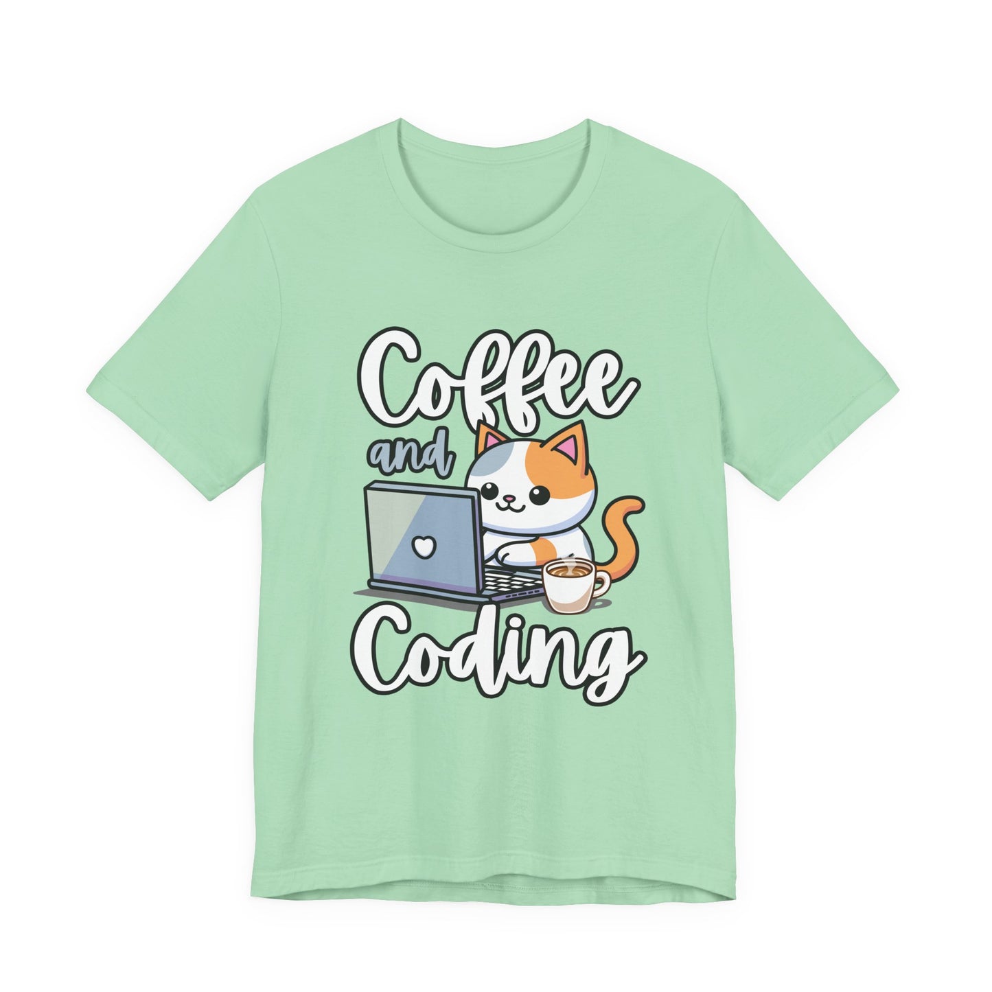 Coffee and Coding Cat Laptop Tshirt – Purrfect for Programmers