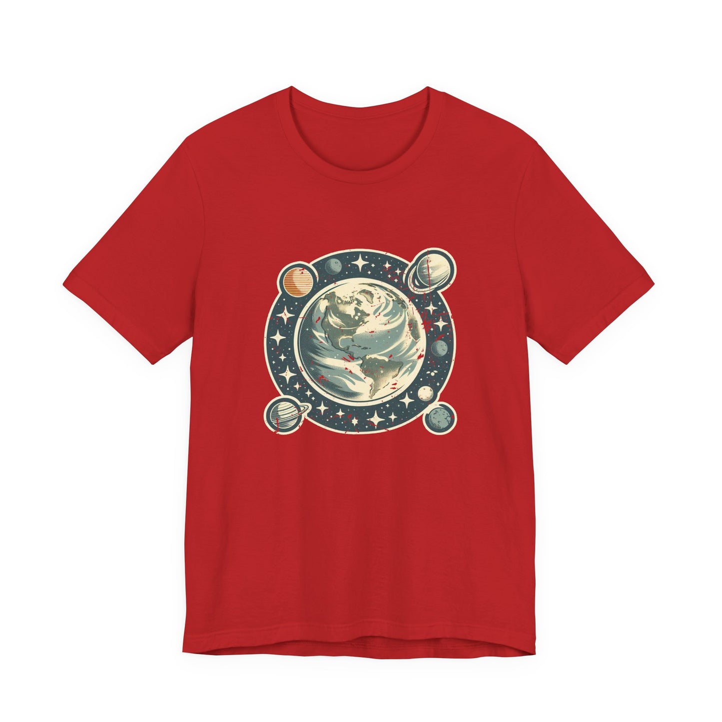Earth Was Cool Tshirt – Gray Earth with Circular Planets and Stars Design