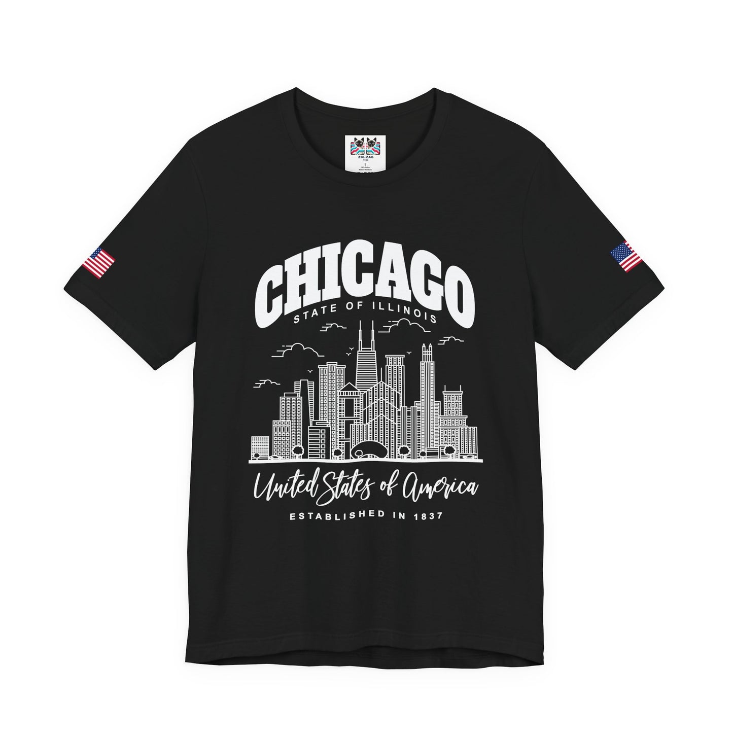 Chicago Illinois T-Shirt - State of Illinois Est 1837 White Skyline Design