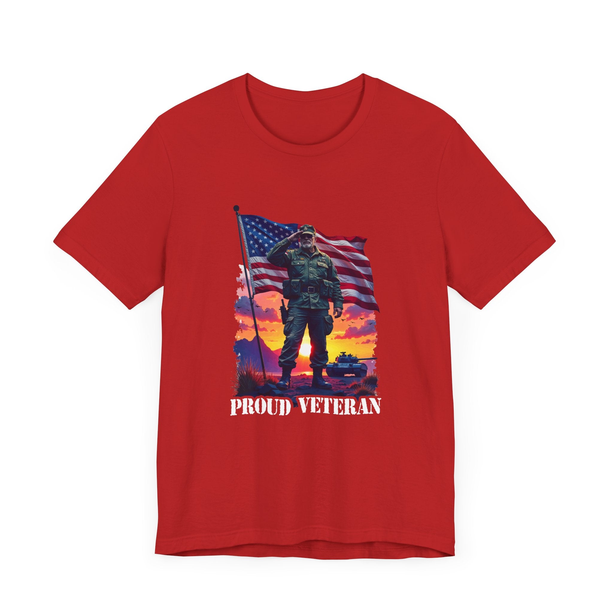 Proud Veteran | US Flag, Saluting Soldier & Tank T-Shirt