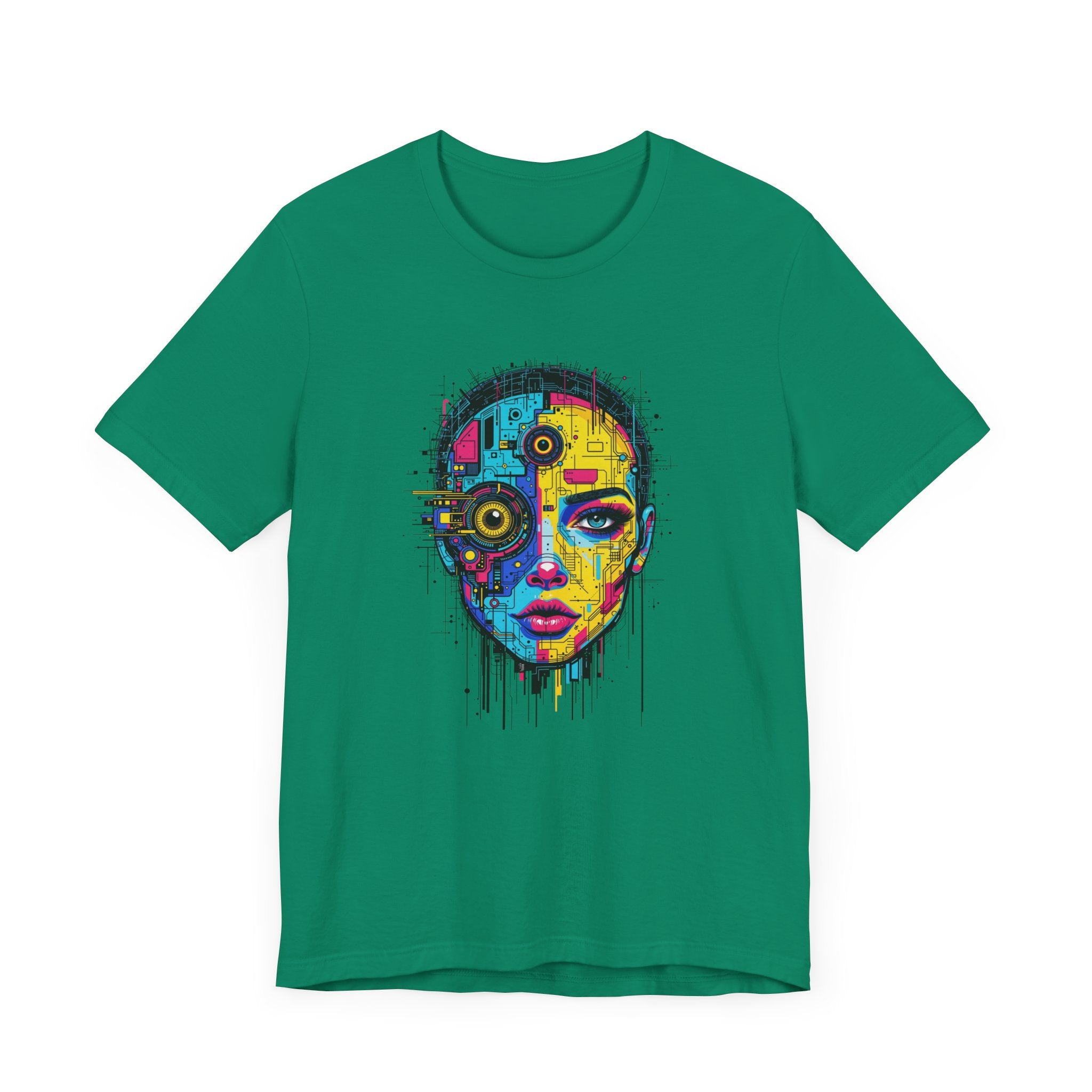 Third Eye Glitch – Robotic Woman with Circuit Face and Three Eyes Graphic T-Shirt