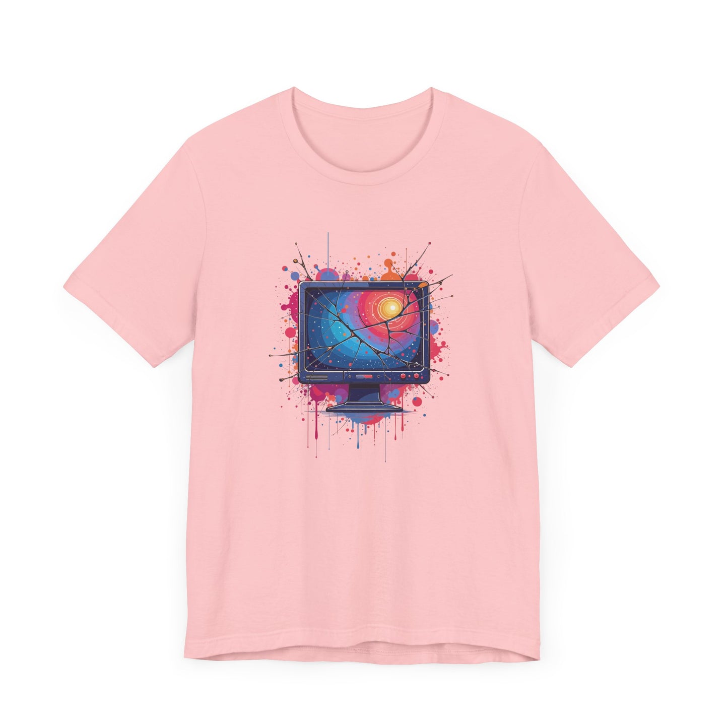 Break the System – Broken Monitor with Cracks, Gradient Screen & Color Splash Graphic T-Shirt