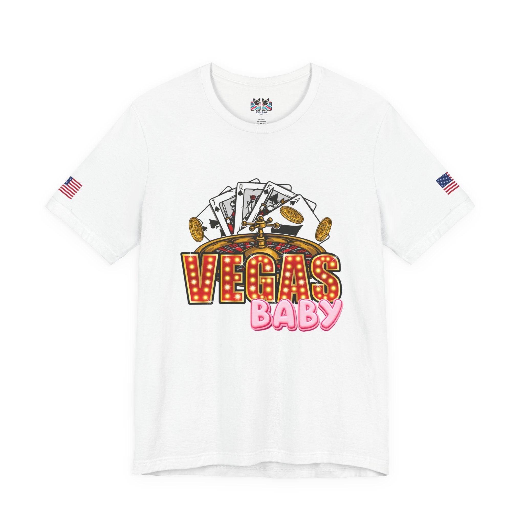 Vegas Baby T-Shirt - Casino Gambling Cards Roulette Dice Poker Chips Design