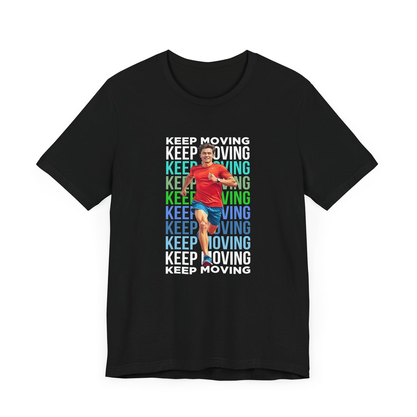Keep Moving – Determination and Progress Man Running Motivational Graphic T-Shirt