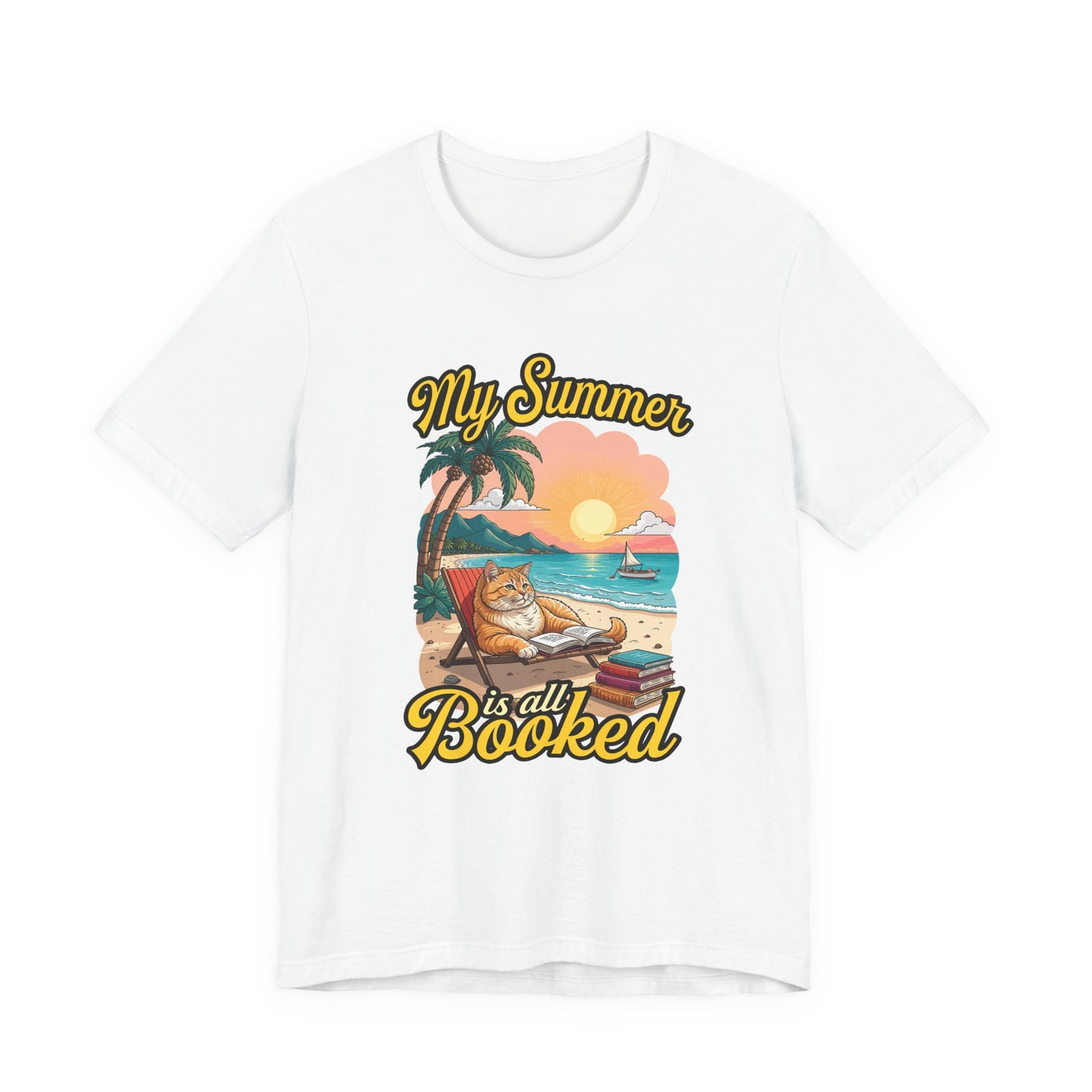 My Summer Is All Booked Tshirt Cat on Beach with books