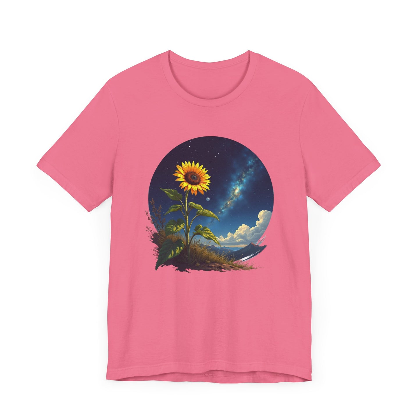 Cosmic Bloom Sunflower with Sky, Clouds & Mountains Reaction Graphic T-Shirt