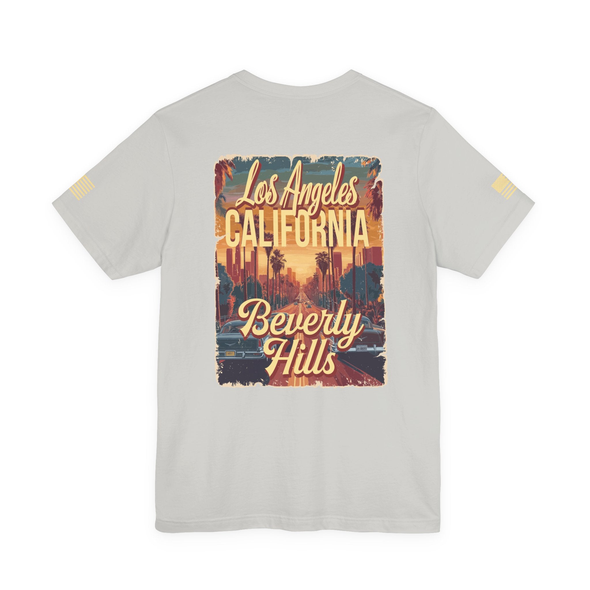 Beverly Hills Los Angeles California Front & Back T-Shirt – Vintage Classic Car Street Scene Tee