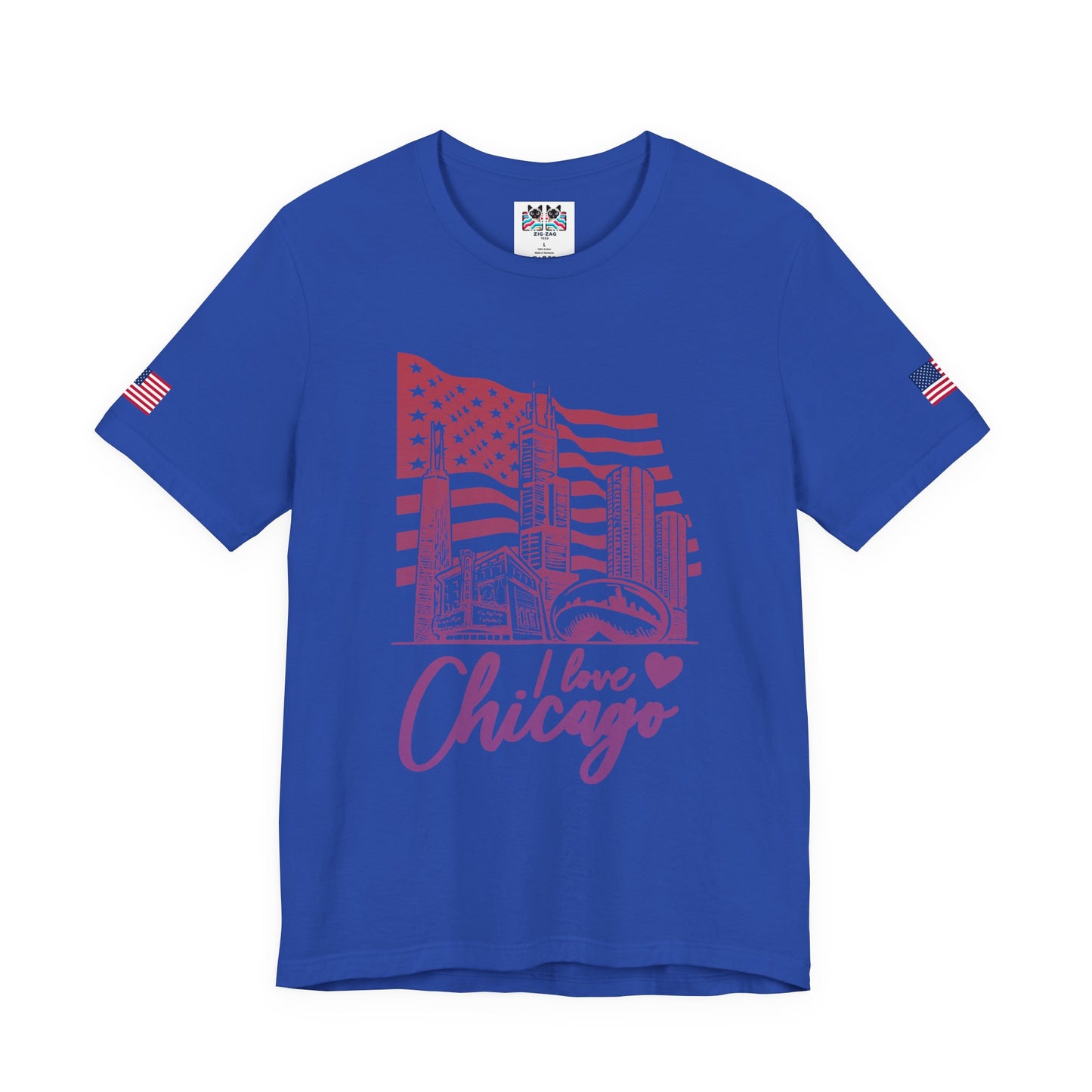 I Love Chicago T-Shirt - Chicago Flag Heart Purple Script Illinois City Pride