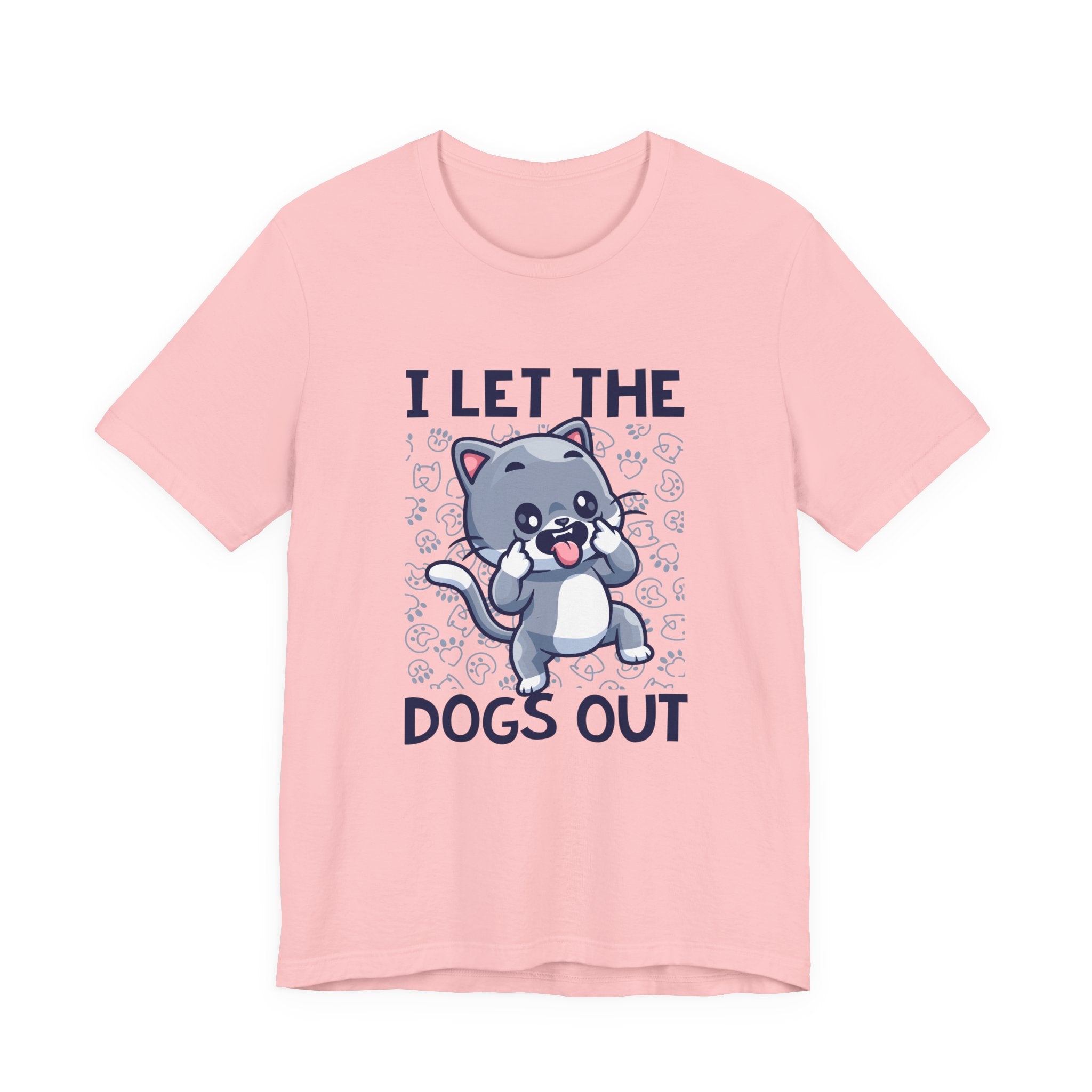 I Let the Dogs Out T-Shirt – Teasing Cat with Paw Prints Graphic Tee