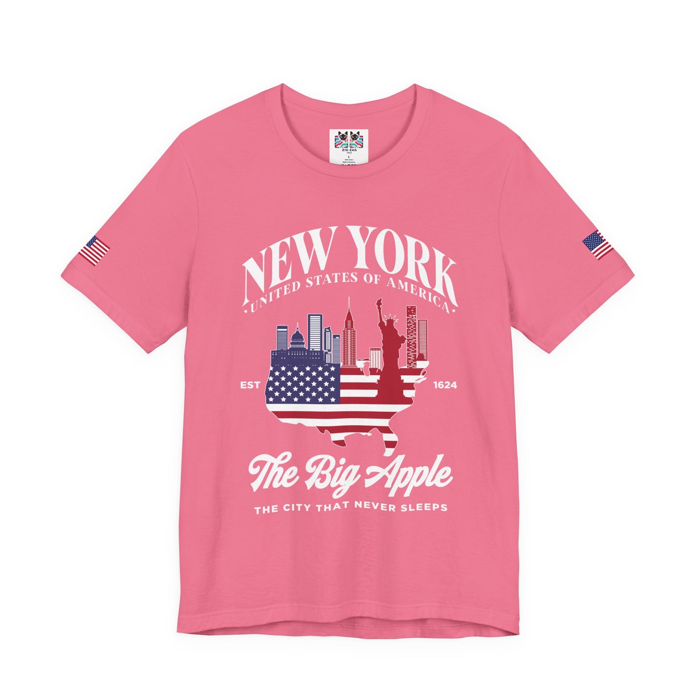 New York The Big Apple T-Shirt - NYC Skyline USA Flag Design Est 1624