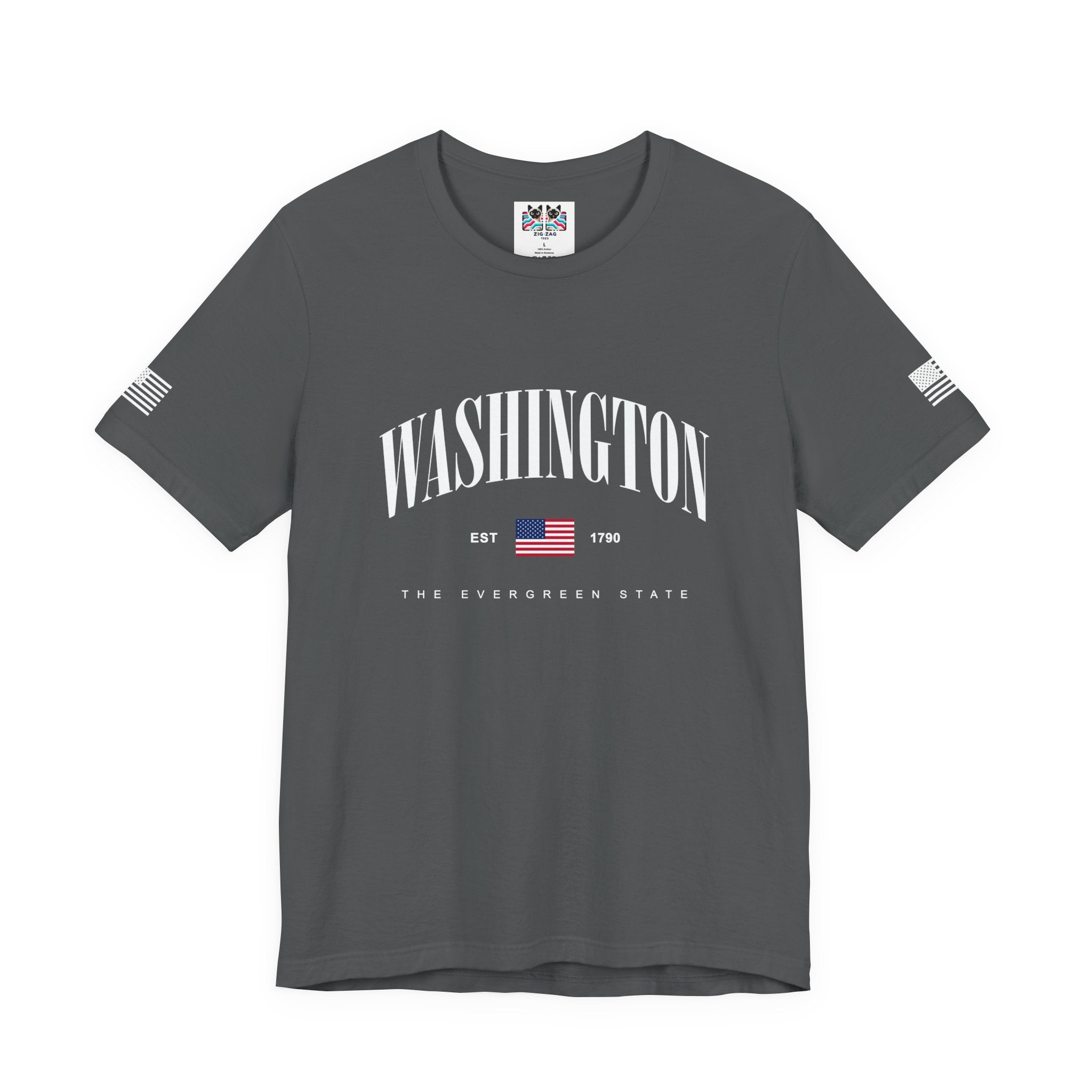 Washington The Evergreen State Collegiate Arch T-Shirt | EST 1790 American Flag Graphic Tee | Washington Pride Shirt