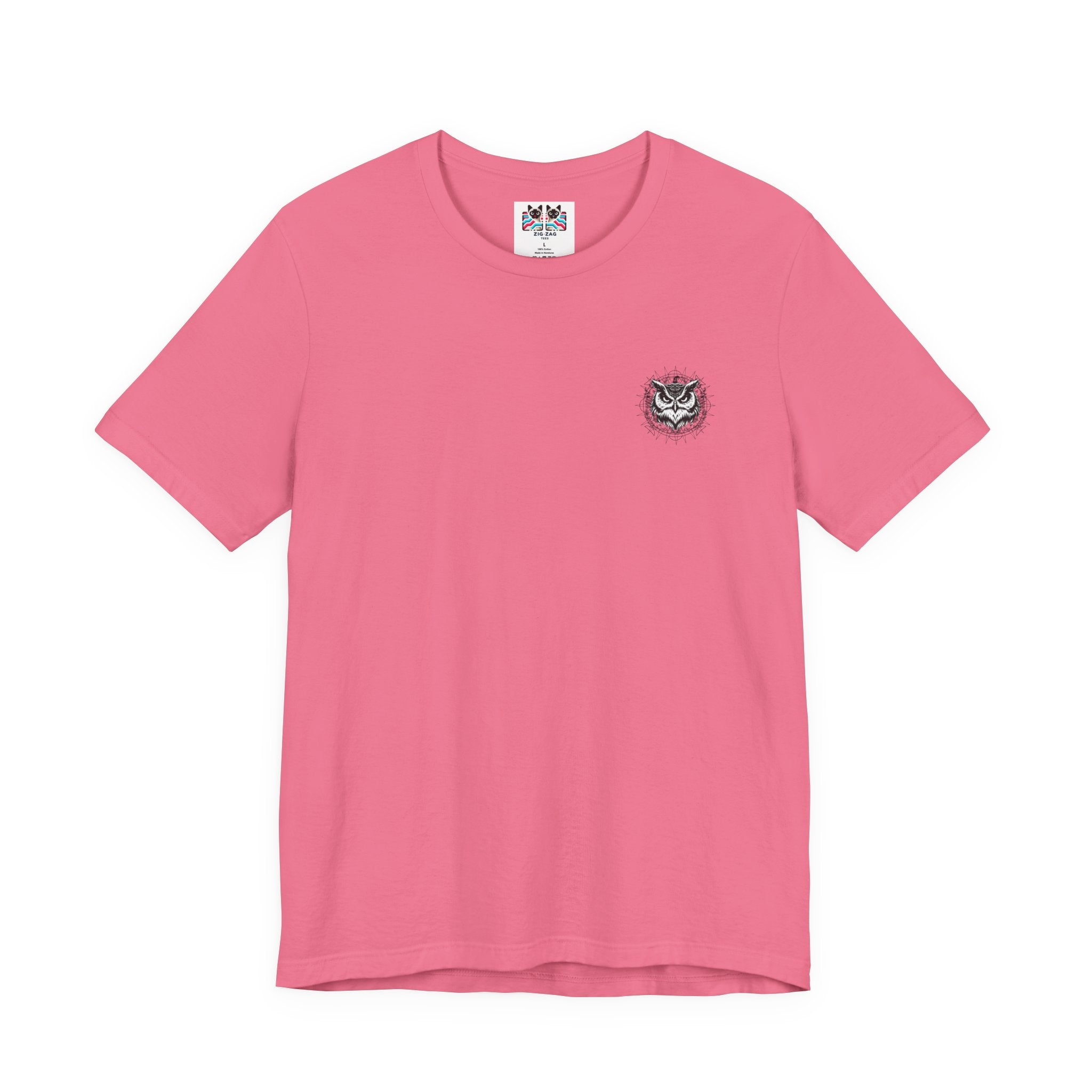 Spirit of Wisdom Owl T-Shirt – Wise Owl with Witch Hat and Medal [Black Text]