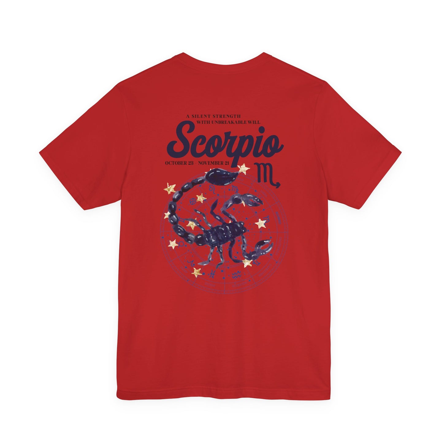 Scorpio Silent Strength T-Shirt – Scorpion with Zodiac Calendar Background