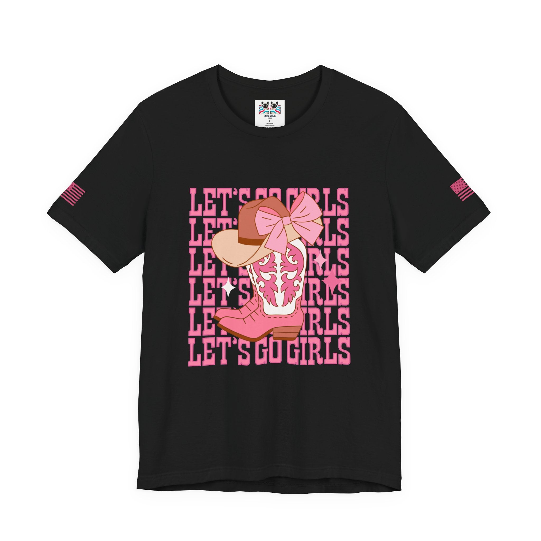 Let's Go Girls T-Shirt – Stacked Repeat Cowboy Boot Bow Hat Graphic Tee